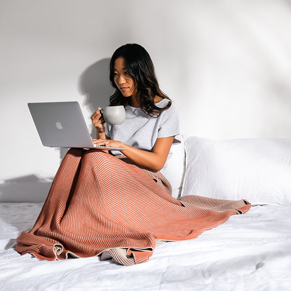 Ribbed Organic Cotton Knit Throw Blanket