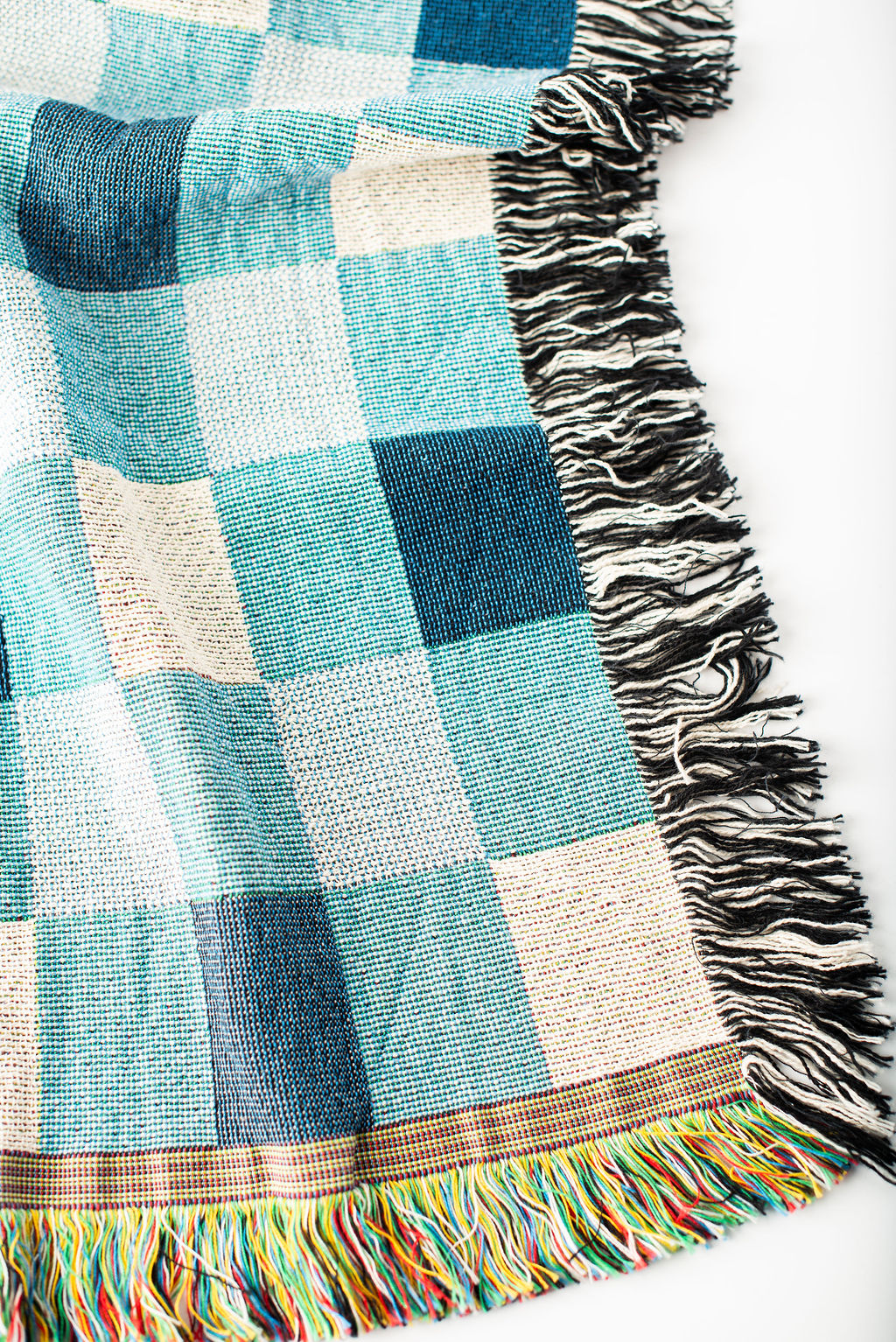 Blue Check Jacquard Woven Throw