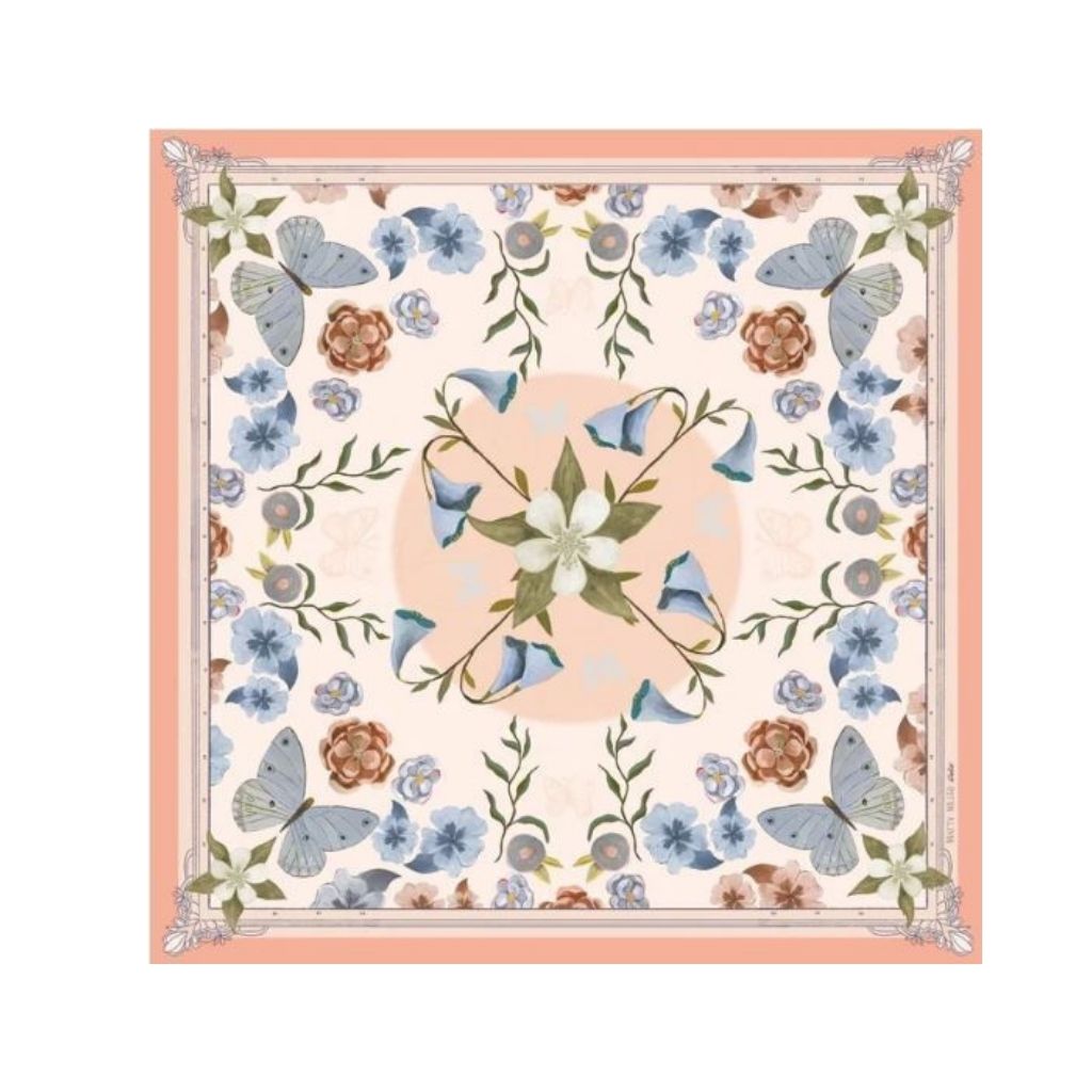 100% Silk Scarf: Columbine - Flowers & Butterflies