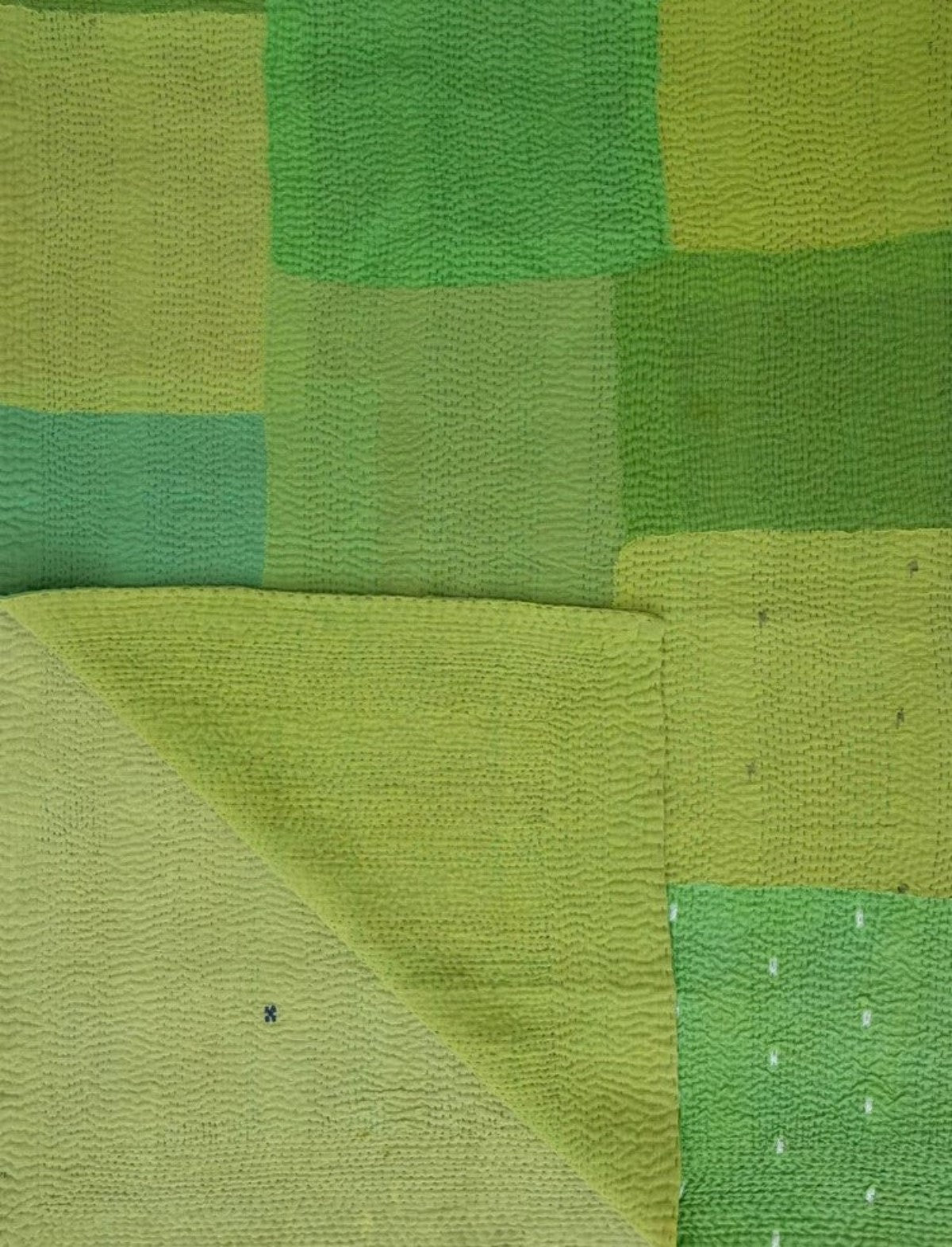 Mosaic Fray Patch Vintage Kantha Throw - Lime Green