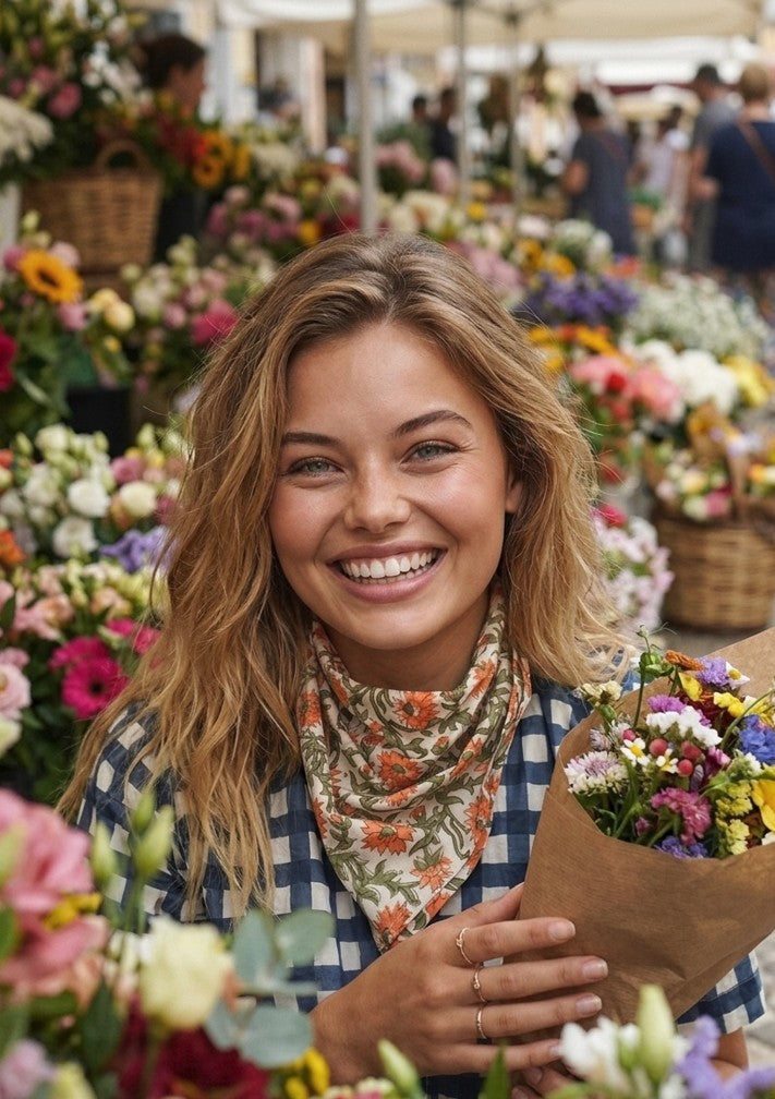 Bandana Scarf - Darlington Floral Papaya Square