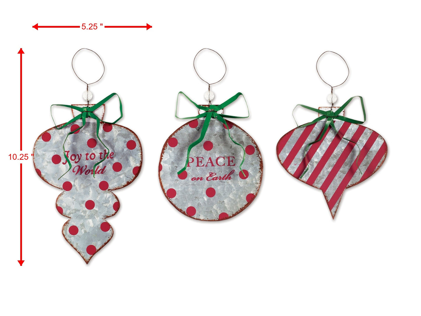 Festive Farmhouse Galvanized Metal Bauble Ornaments - Set of 3