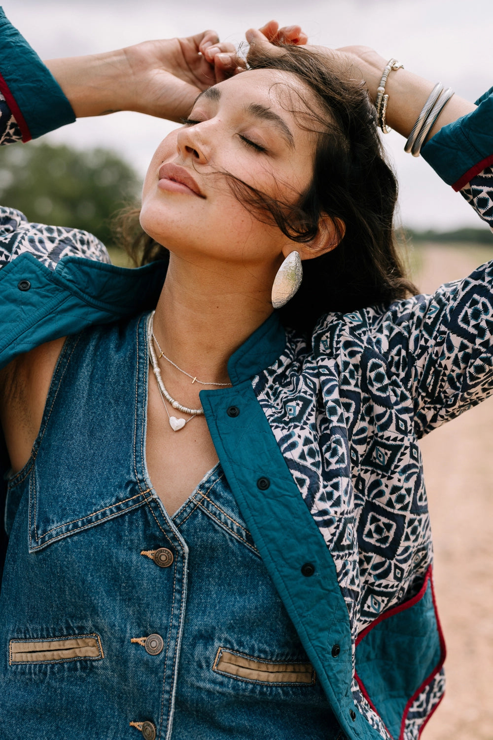 Textured Statement Earrings, Silver