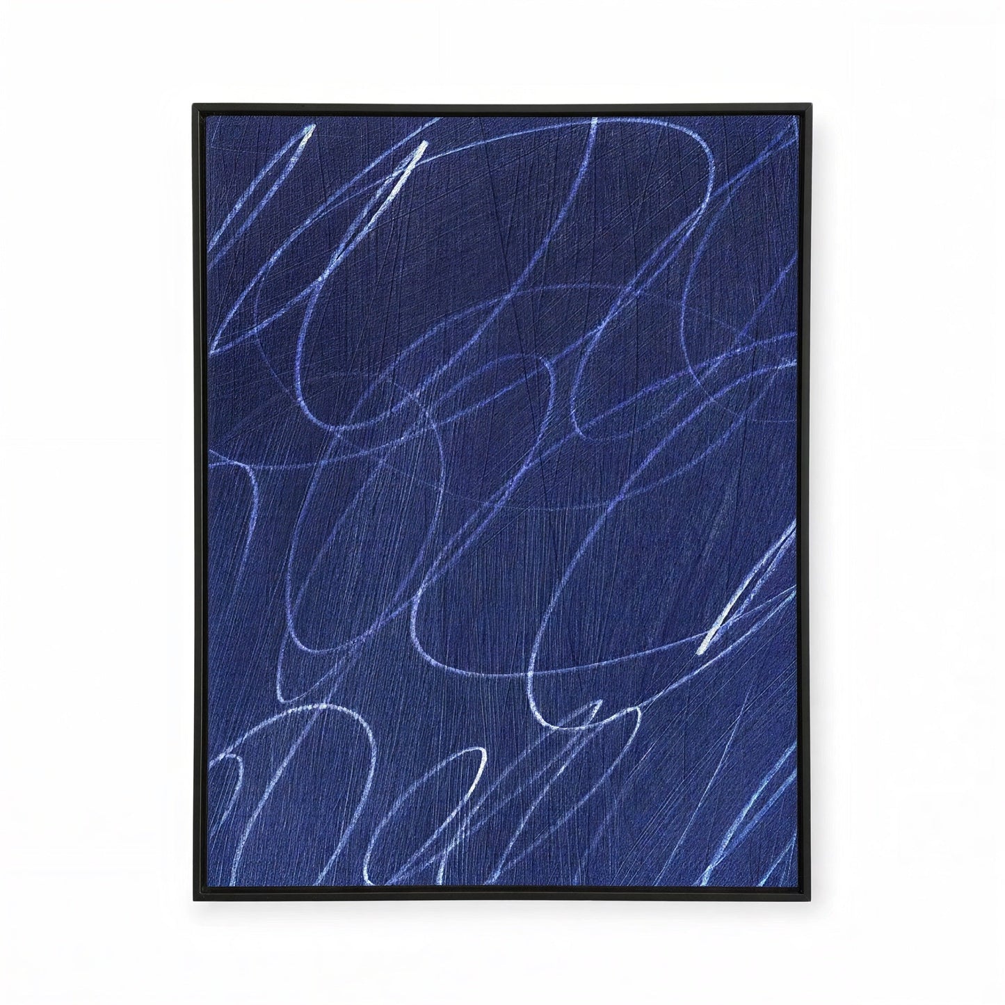 Gestural Marks in Deep Ocean Framed Canvas Wall Art