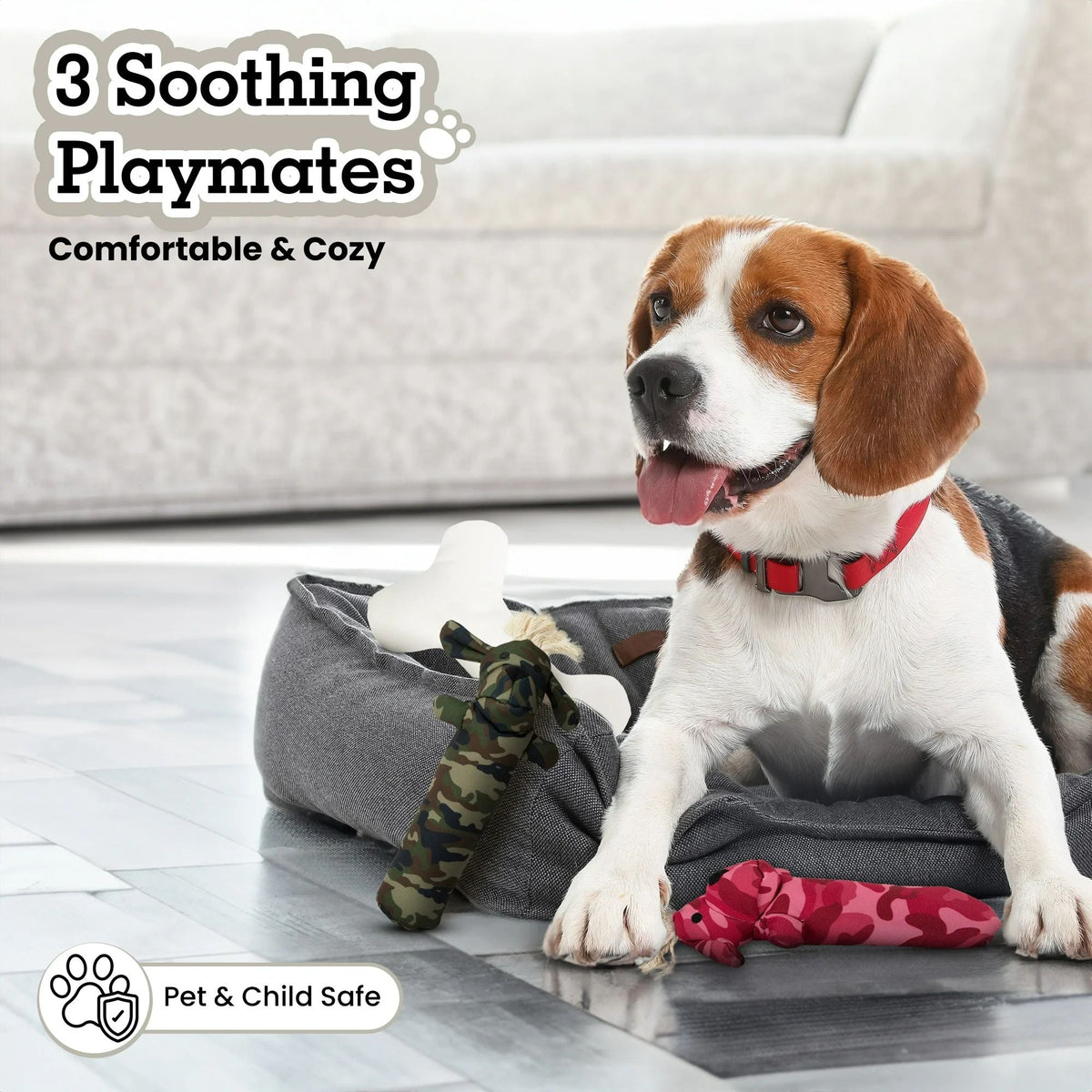 Squeaky Dog Toy Set – Non-Toxic Cotton Canvas – Sarg, T-Bone & Pinky