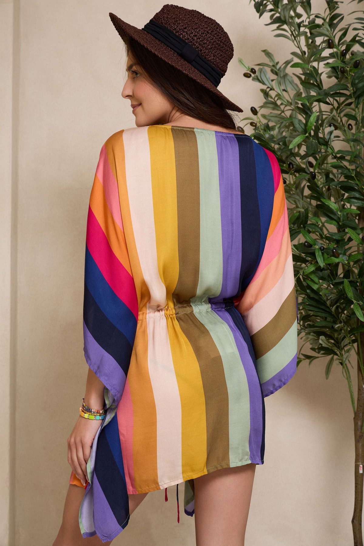 Rainbow Striped Short Kaftan