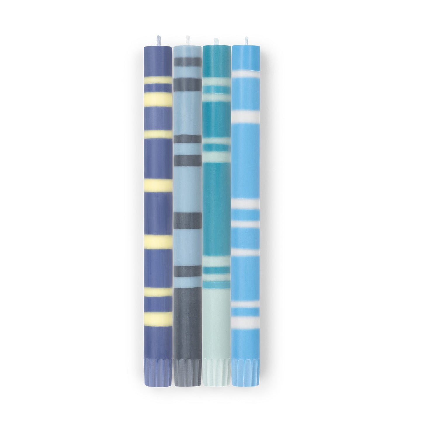 S/4 Striped Dinner Candles in Mixed Blues