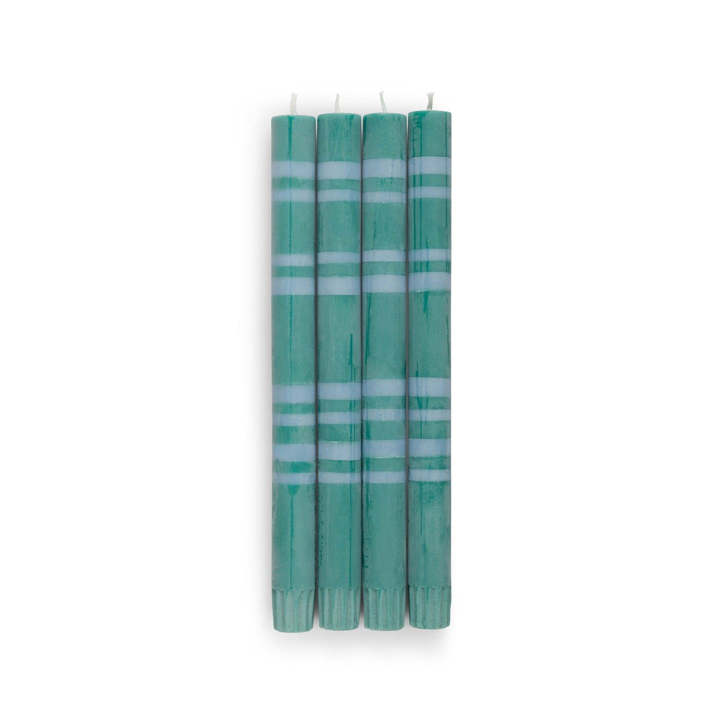 Striped Dinner Candles in Beryl Green and Moonstone