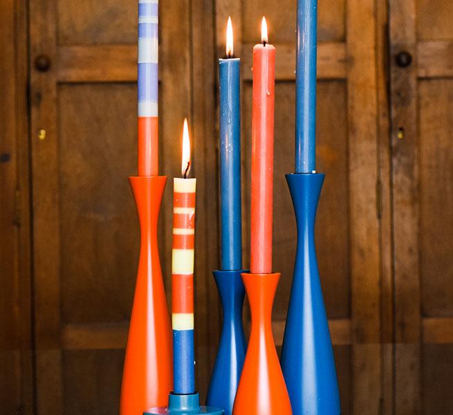 S/4 Striped Opaline, Pompadour & Rust Dinner Candles