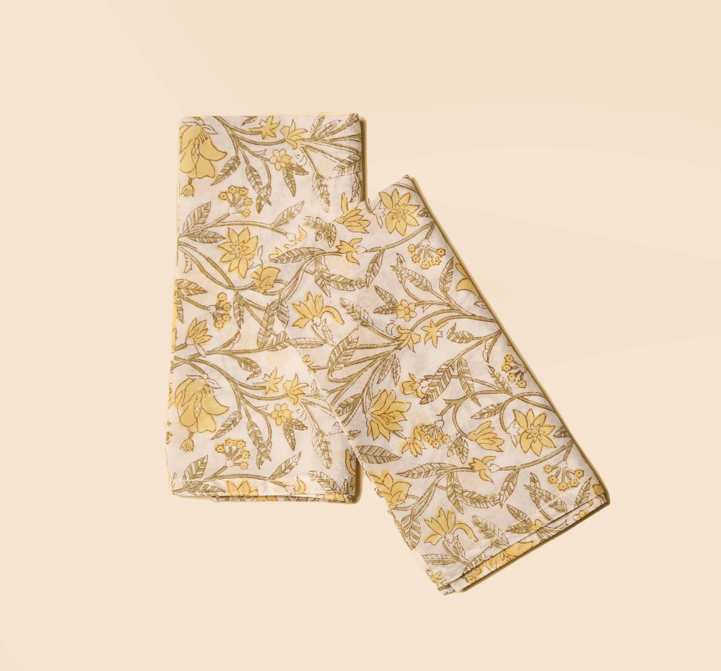 S/4 Amaltas Yellow Block Printed Table Napkins