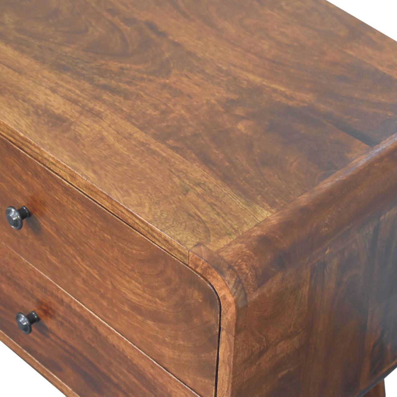 Solid Wood Large Curved Chestnut Bedside Table
