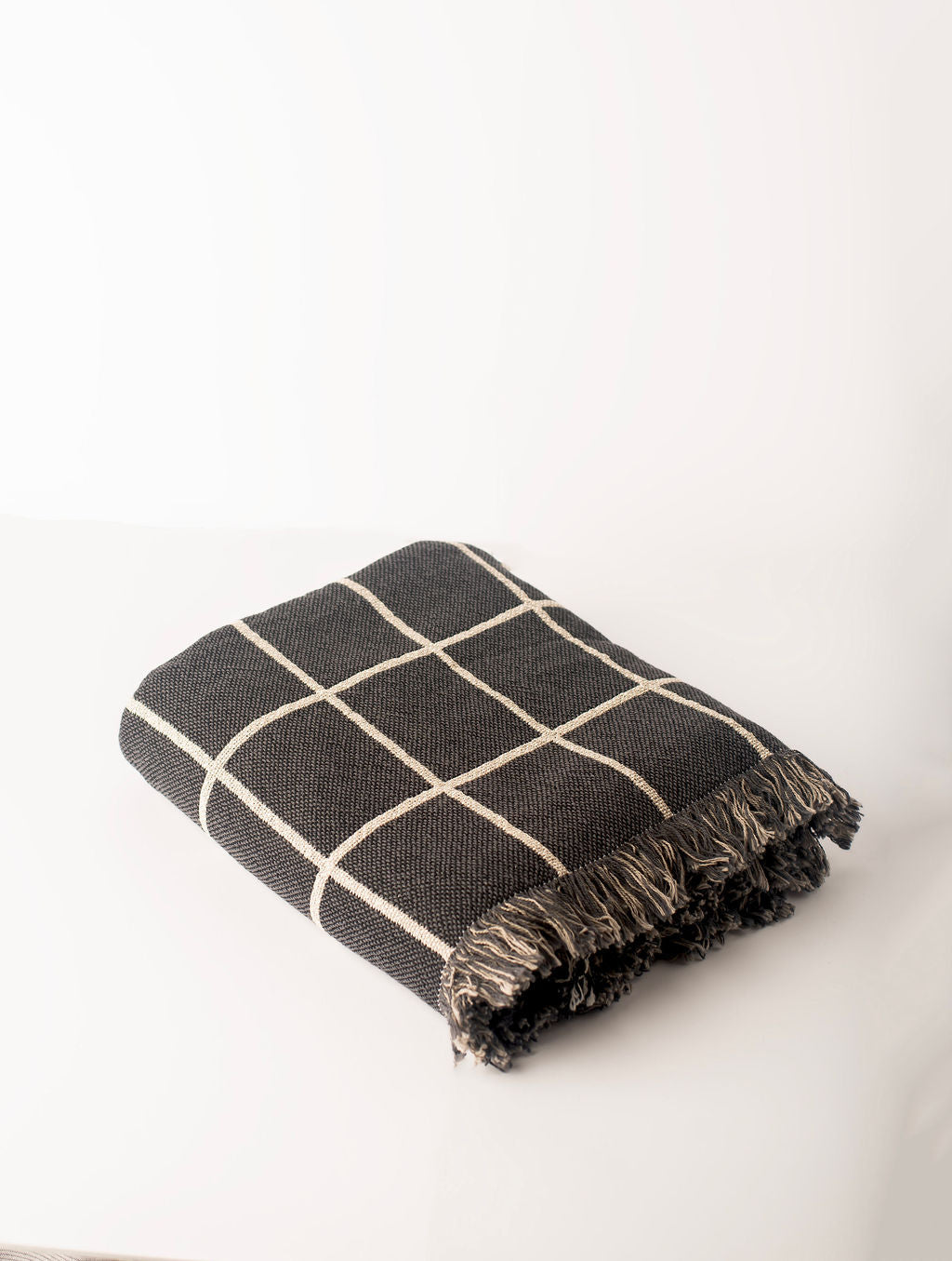 Charcoal Grid Jacquard Woven Throw