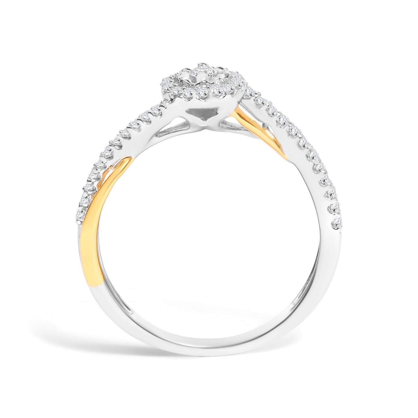 14K Yellow Gold Plated .925 Sterling Silver 1/4 Cttw Diamond Bypass and Halo Promise Ring (I-J Color, I3 Clarity) - Ring Size 7
