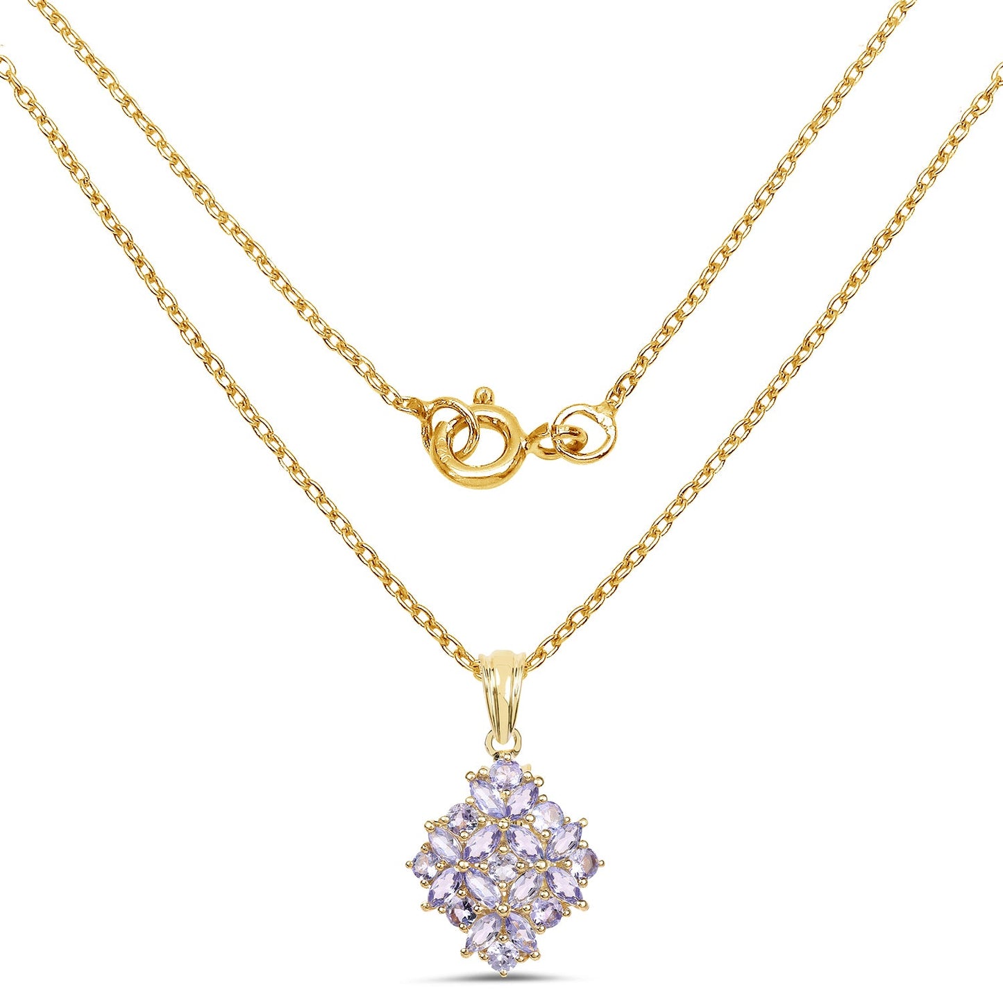14K Yellow Gold Plated 2.58 Carat Genuine Tanzanite .925 Sterling Silver Pendant