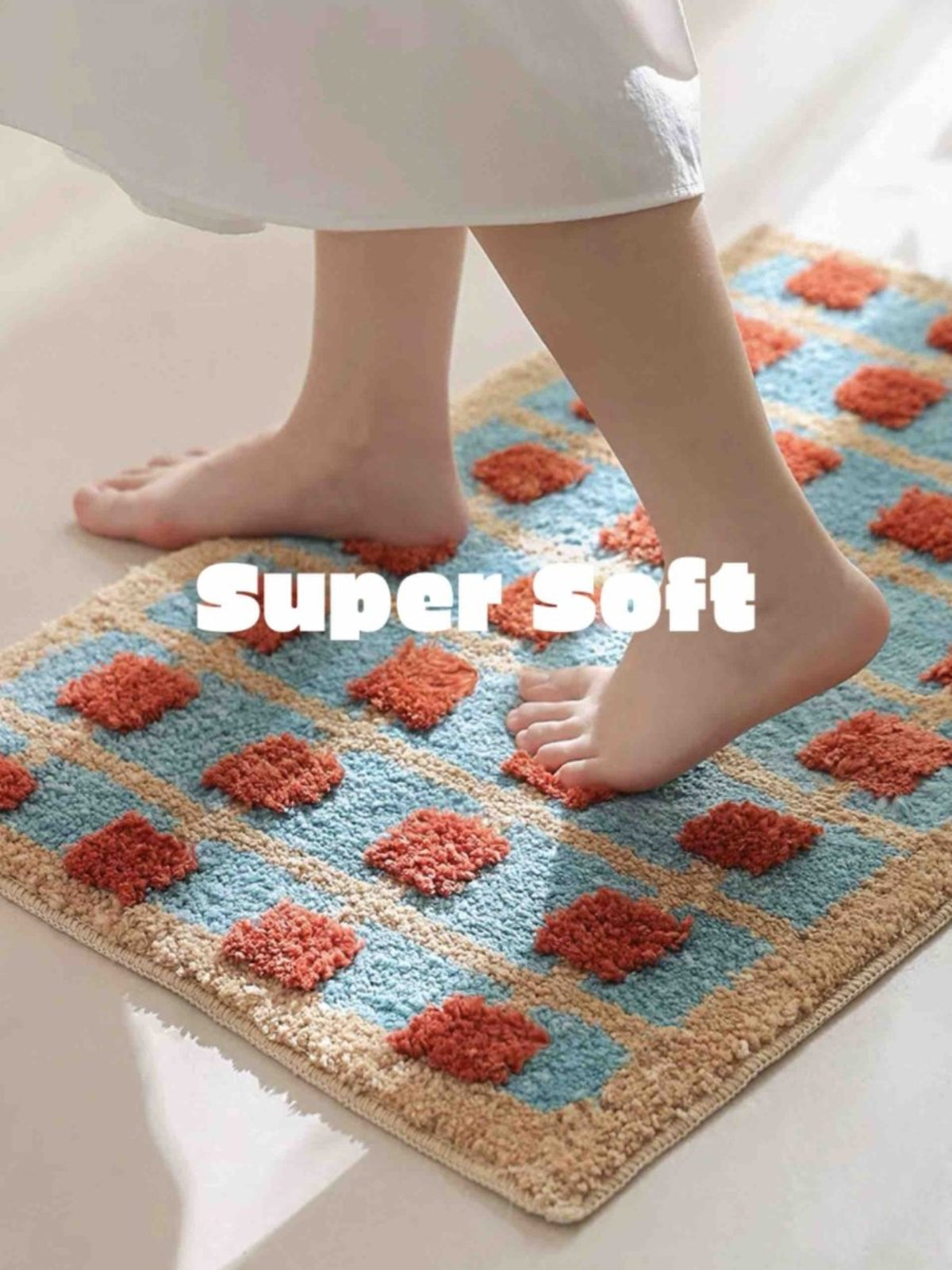 Ultra Soft Retro Whimsical Grid Bath Rug
