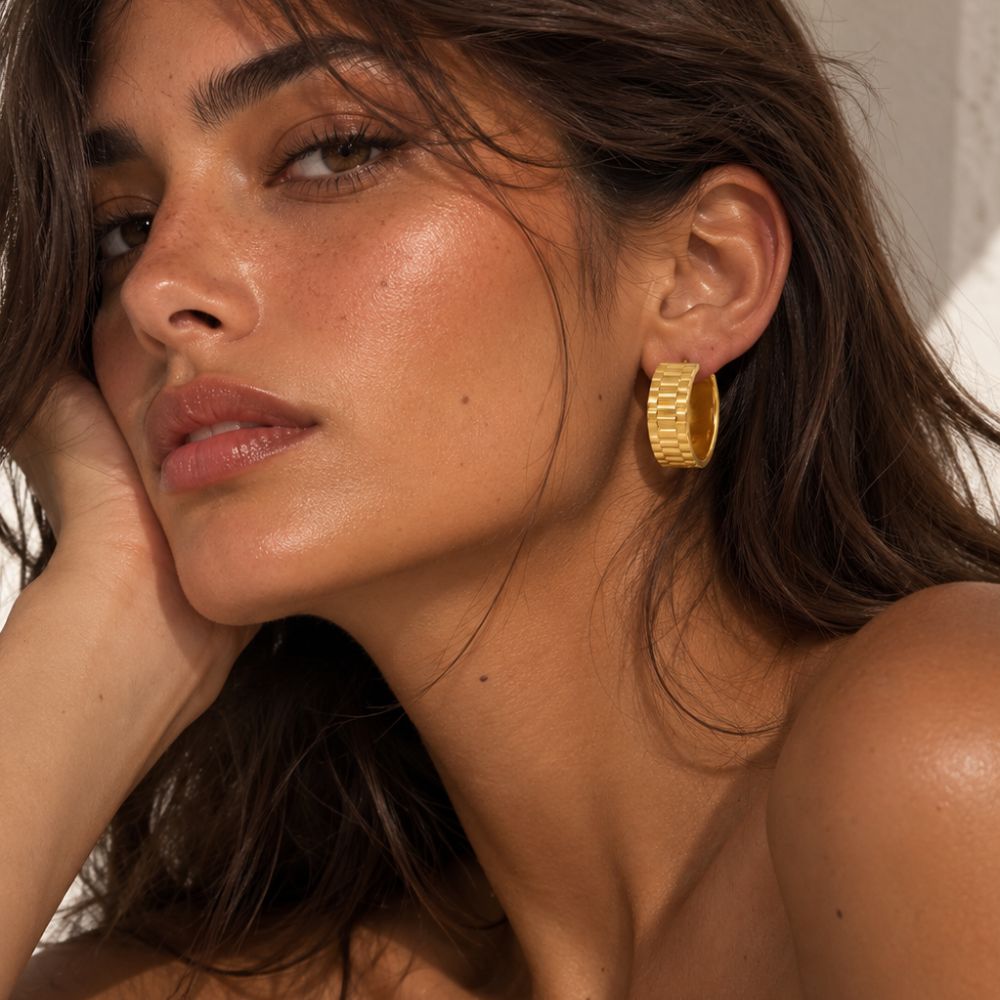 The textures 18k Gold plated Stainless Steel Hoop Earrings