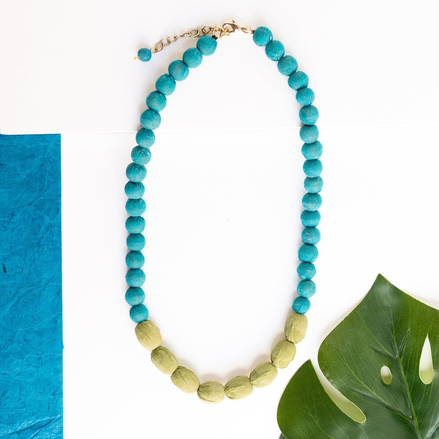 Kantha Couplet Necklace | Teal/Celery