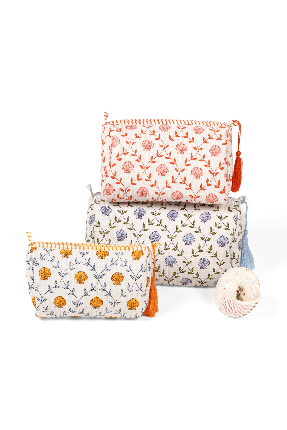 Seashell Blockprint Makeup Bag