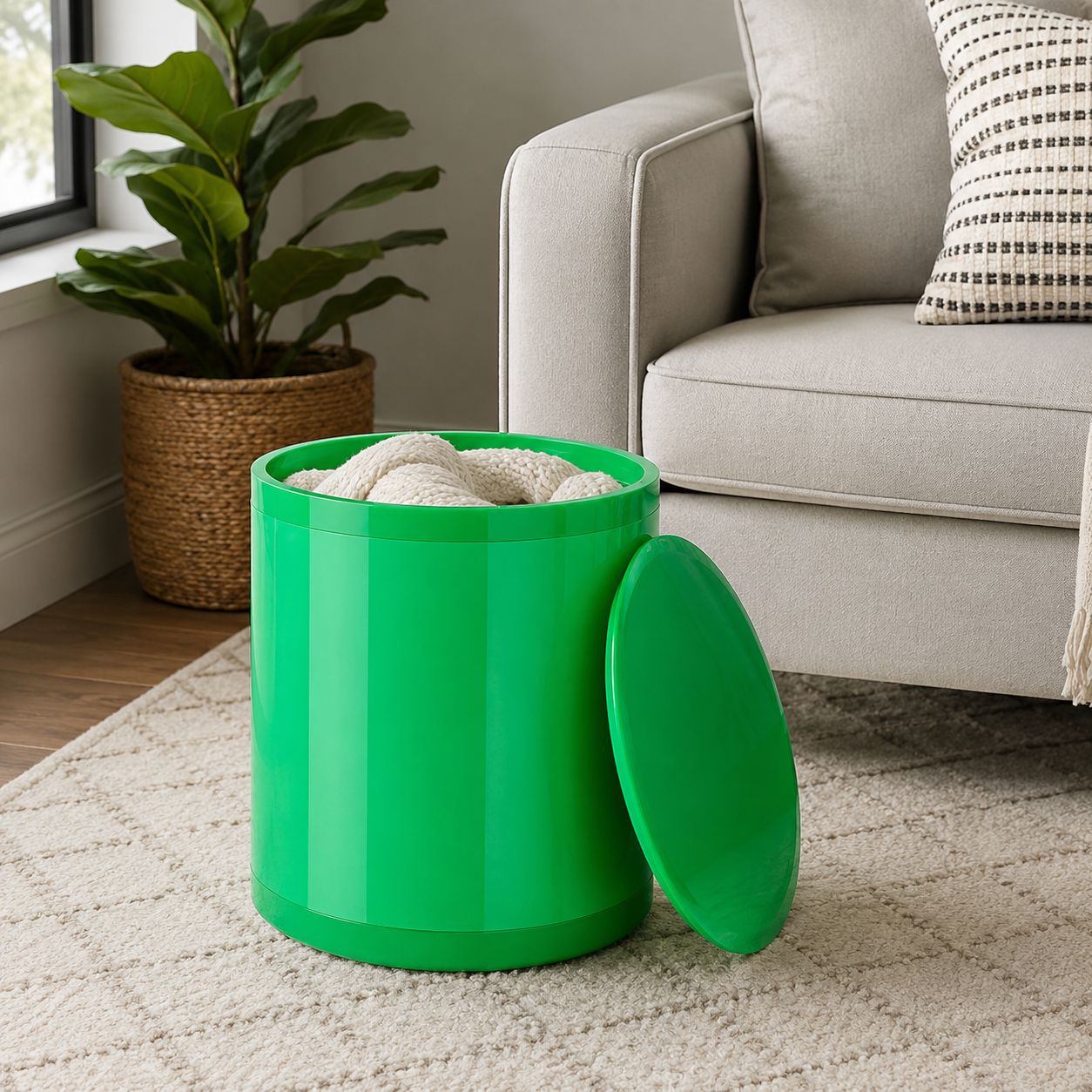 Otto Storage Stool | Round Plastic Storage Ottoman Solid