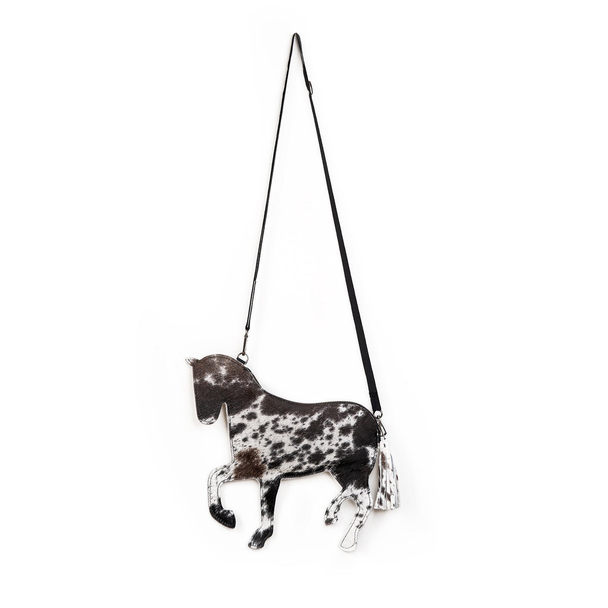 Horsie in Salt and Pepper Hair on Leather
