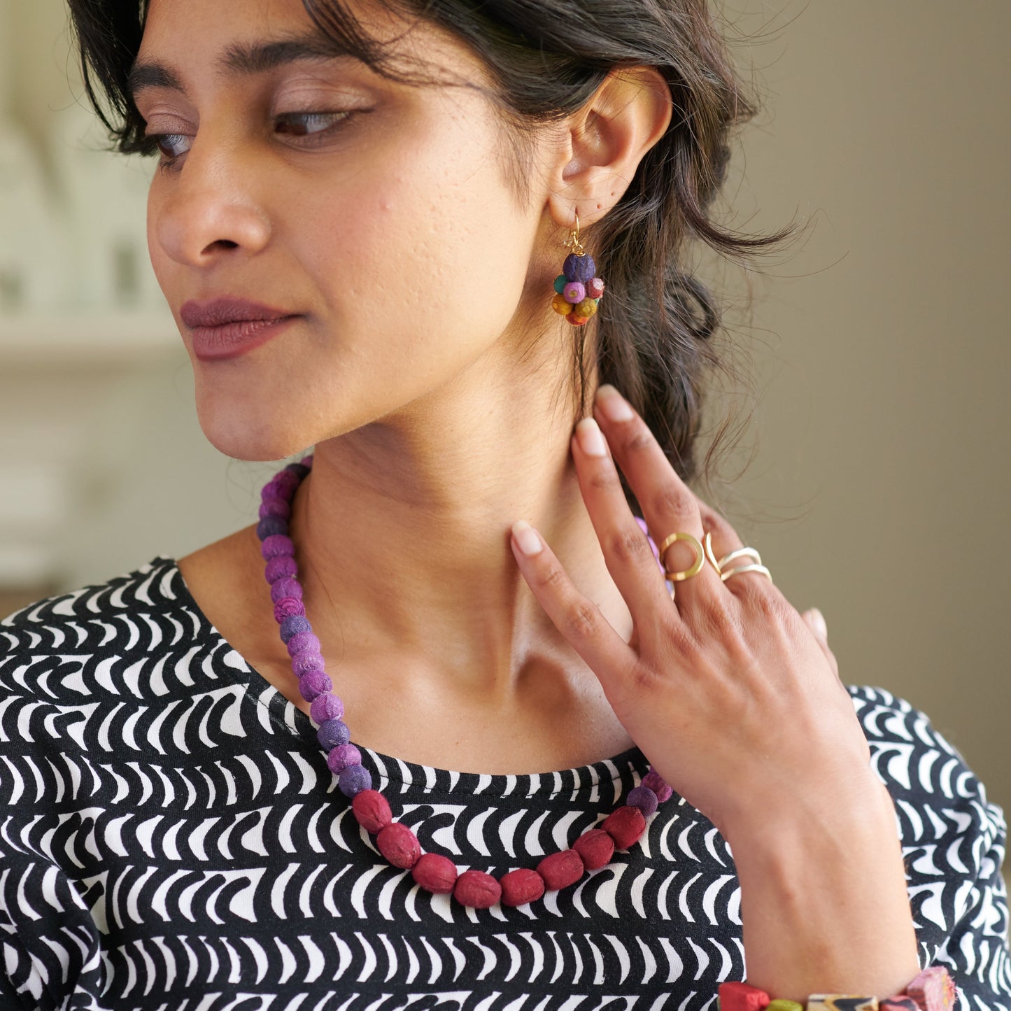 Kantha Couplet Necklace | Purple/Burgundy