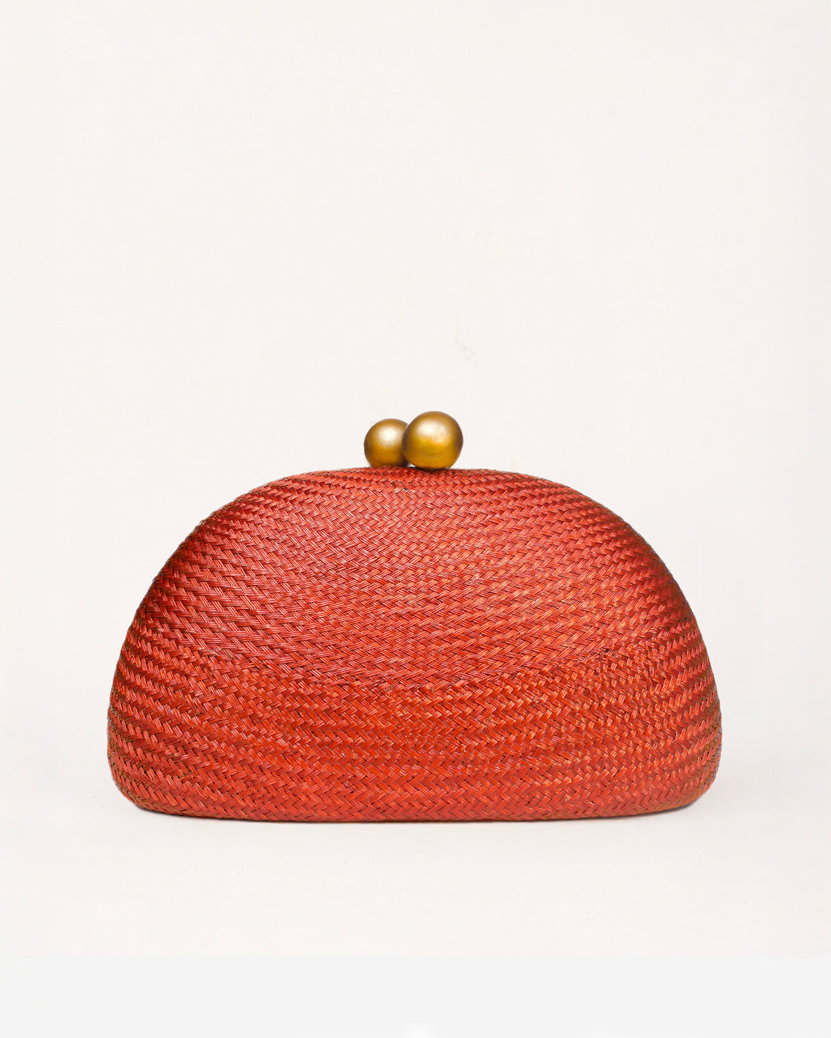 THE HELENA — Rust Woven Straw Clutch with Gold Ball Clasp