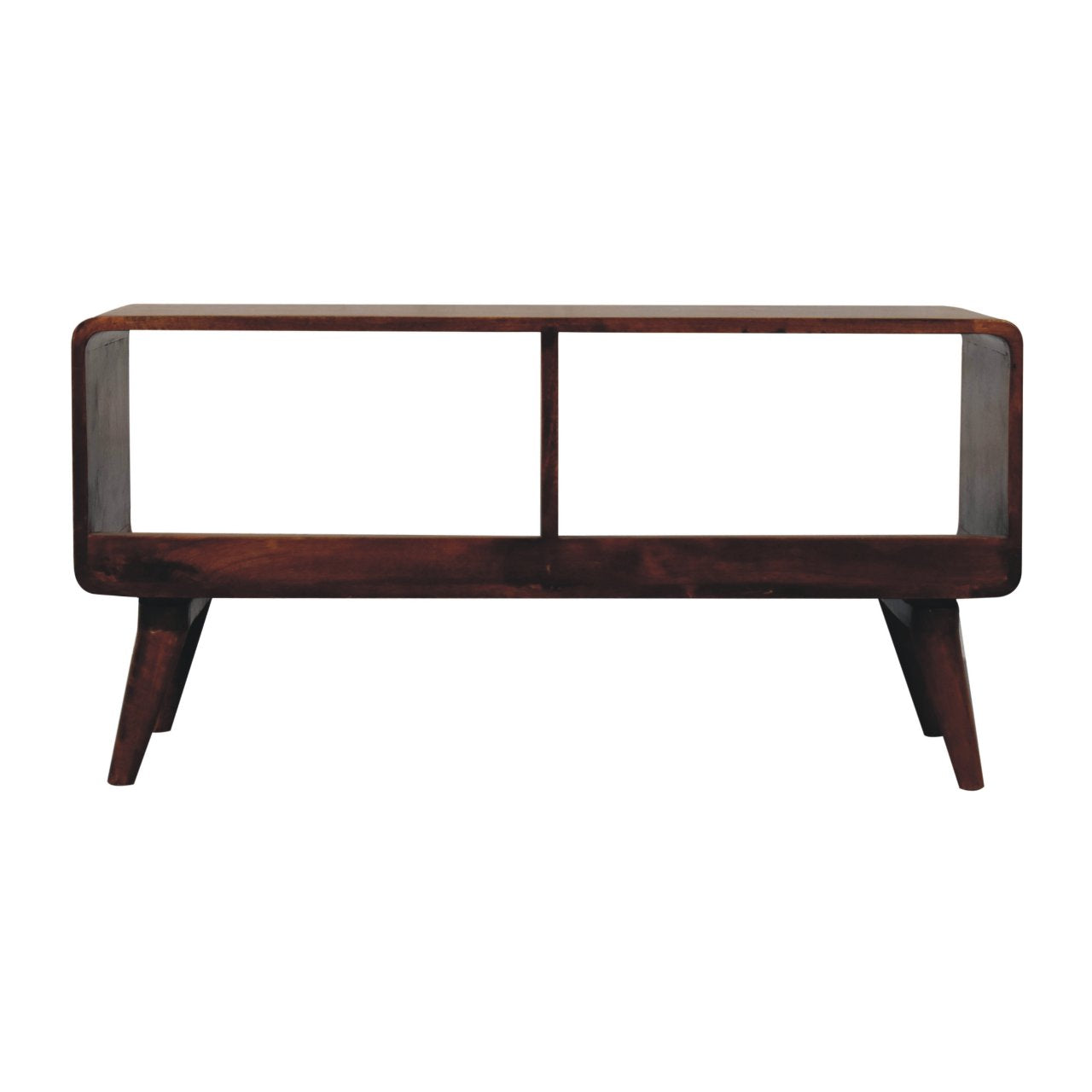 Solid Wood Curved Chestnut, Media Unit, Double Slot, Nordic Legs, Dark Brown