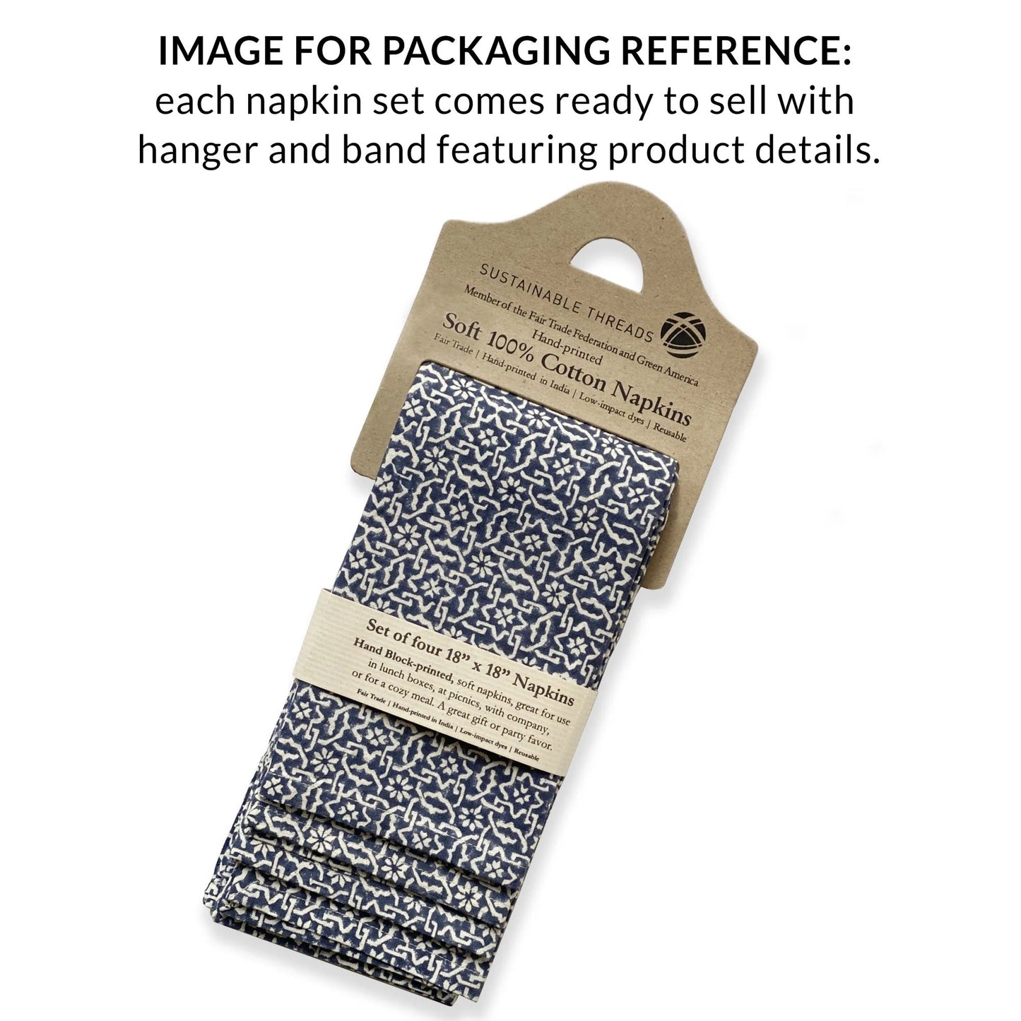 VERTEX Hand Block Printed Napkins - Set of 4. Cotton - Fair Trade - Artisan Made