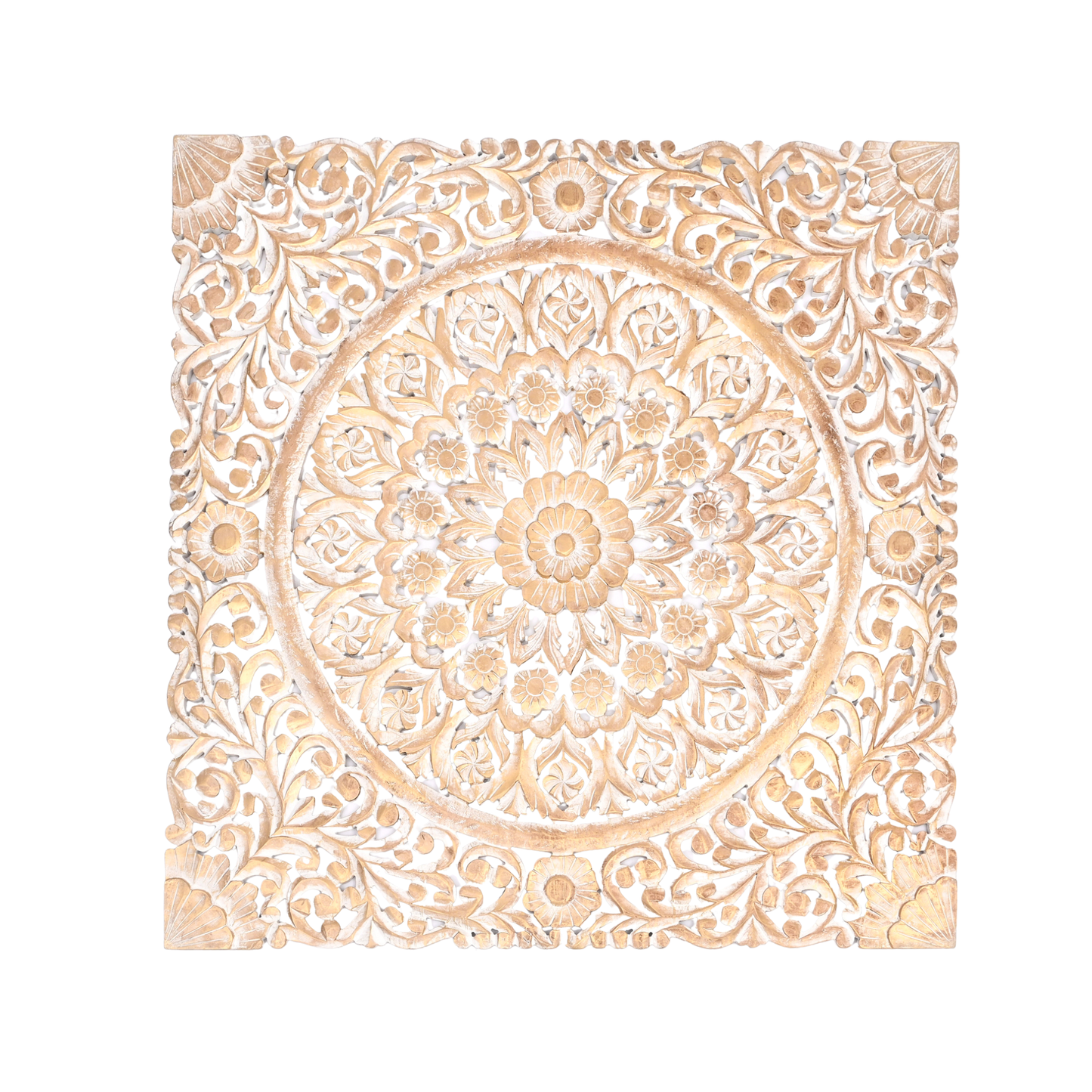 Wooden Floral Hand Carved Mandala Square Wall Decor