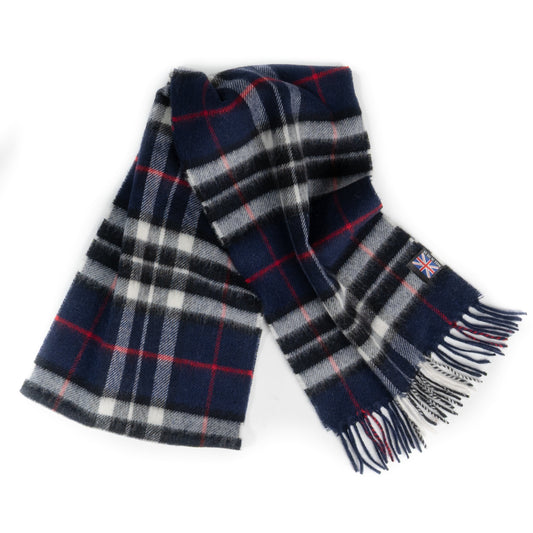 Prince of Scots Heritage Plaid Fringed Merino Wool Scarf (Cambridge Navy)