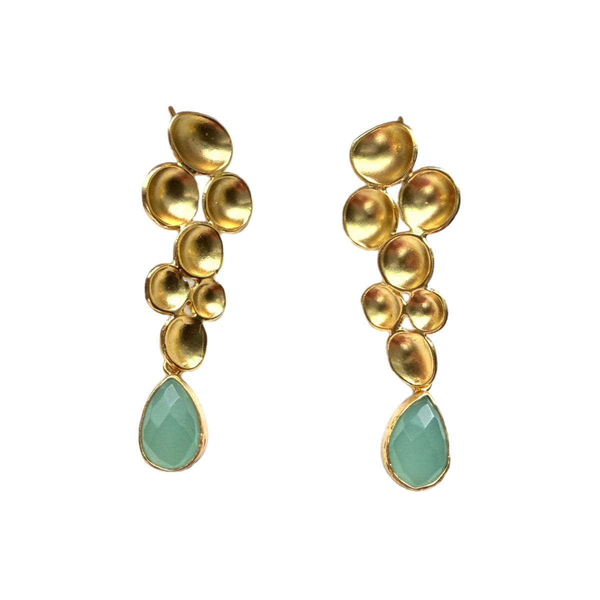 Aqua Chalcedony Gold Drop Earrings - Guzel