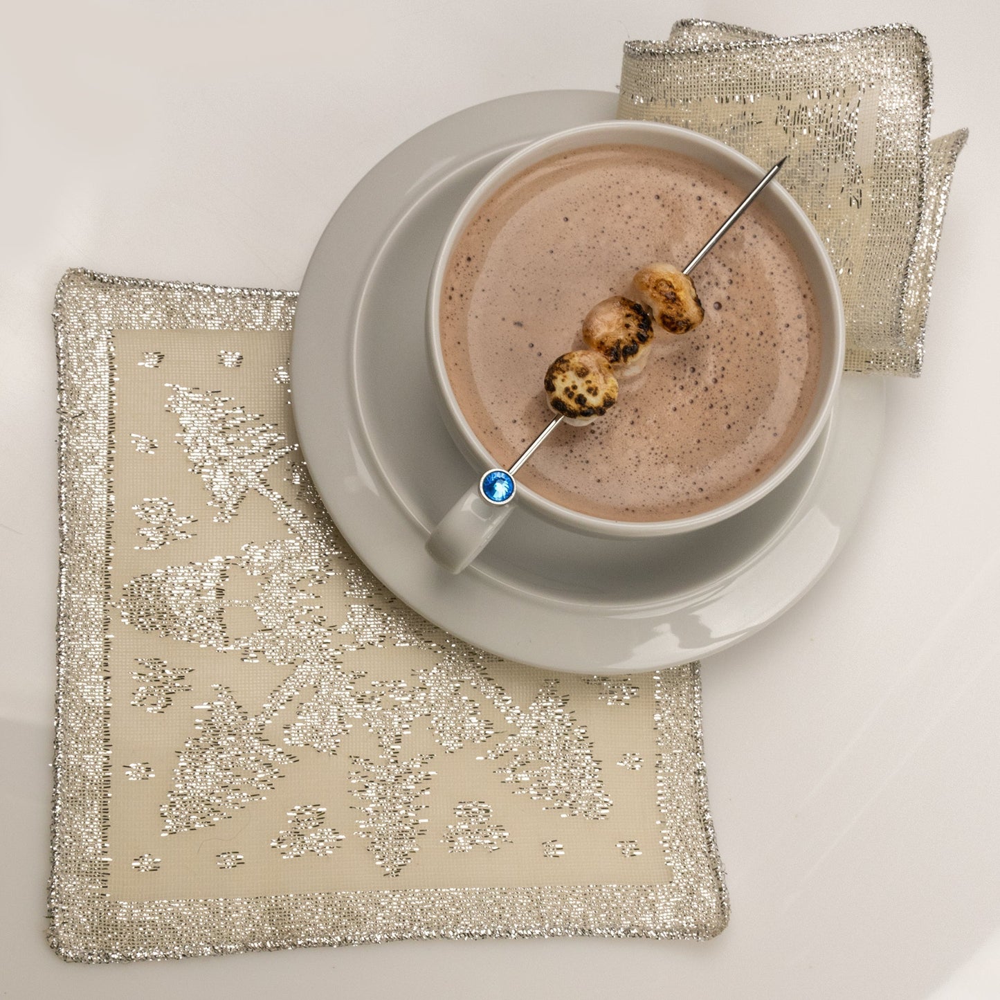 Prince of Scots Scottish Leno Gauze Cocktail Napkins ~ Silver Lurex ~