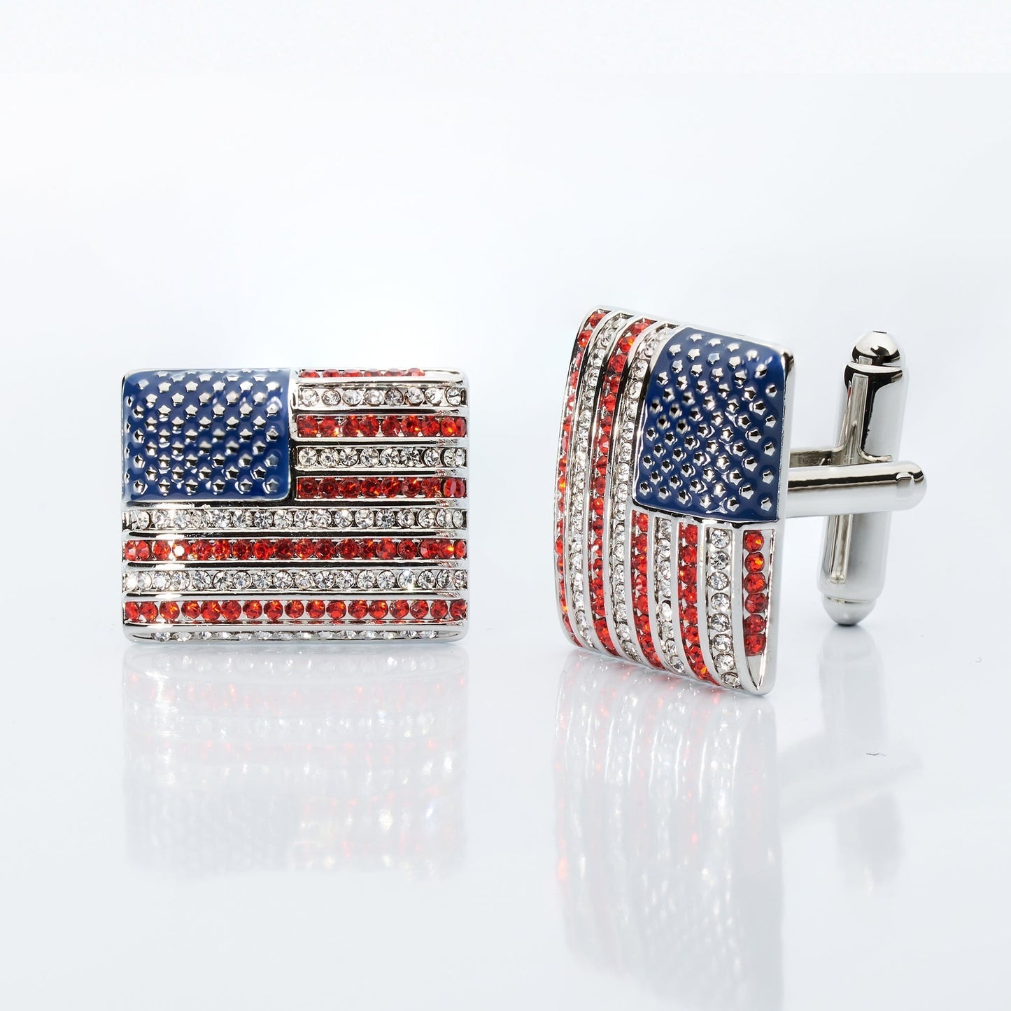 Stars & Stripes Crystal Cufflinks – American Flag Enamel & Crystal Accents