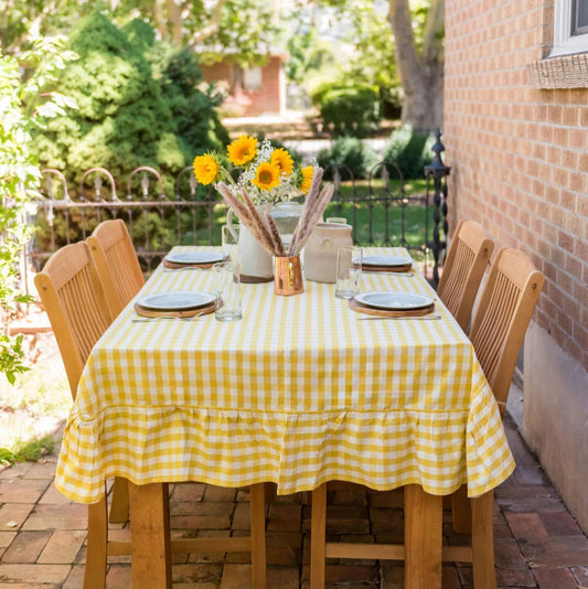Yellow Ruffled Gingham Tablecloth