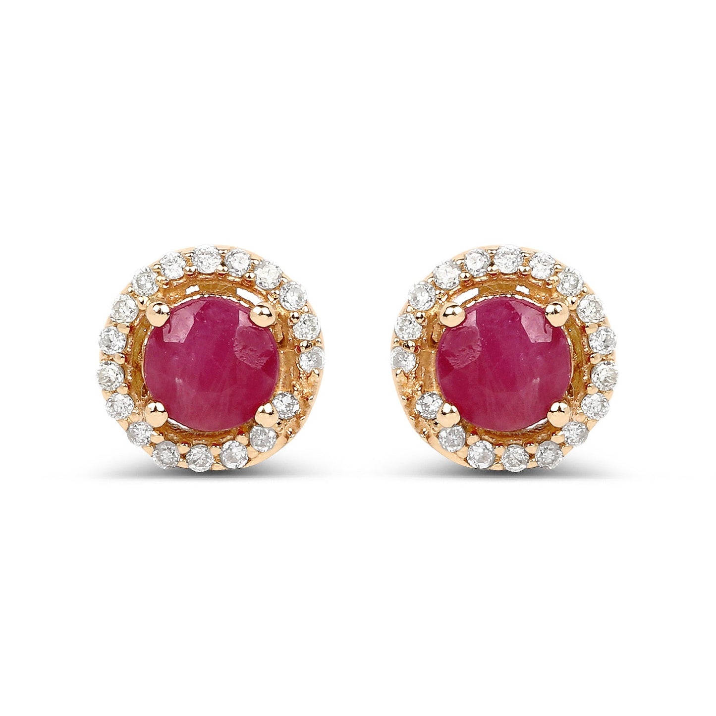 0.71 Carat Genuine Ruby and White Diamond 14K Yellow Gold Earrings