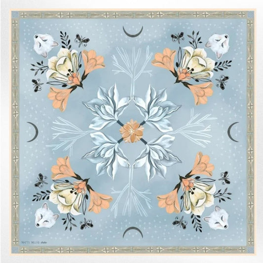 100% Silk Scarf: Tundra - Arctic Animal Floral Pattern