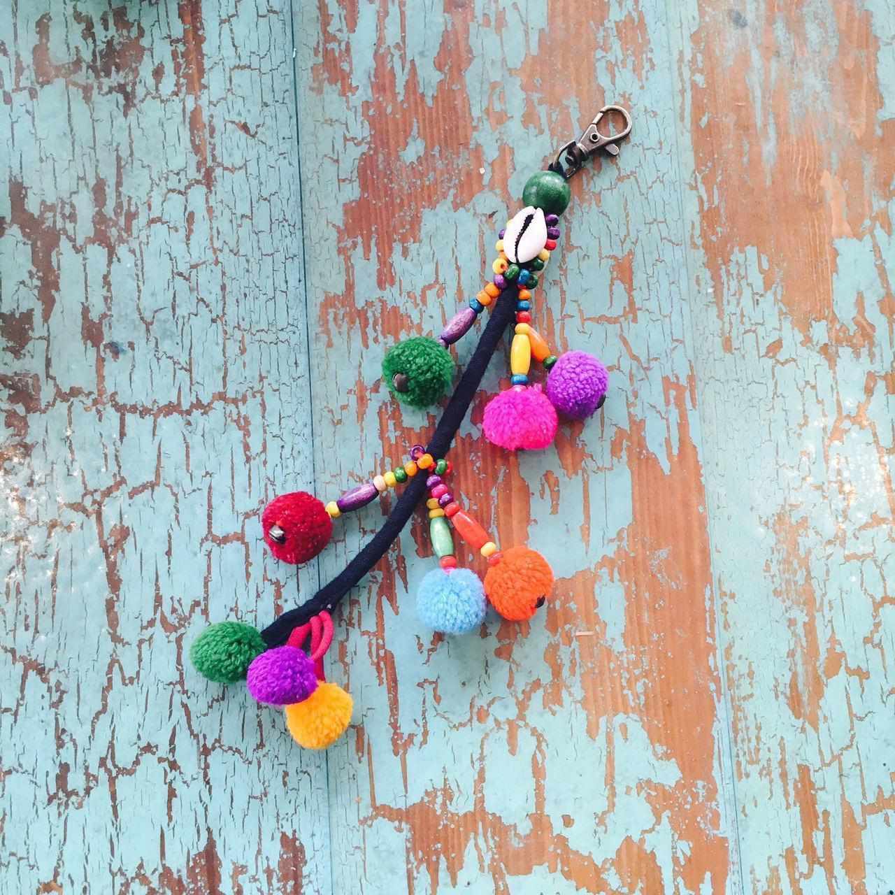 Cascade Pom Pom Keychain | Handmade Zipper Pull with Beads and Bells | Thailand