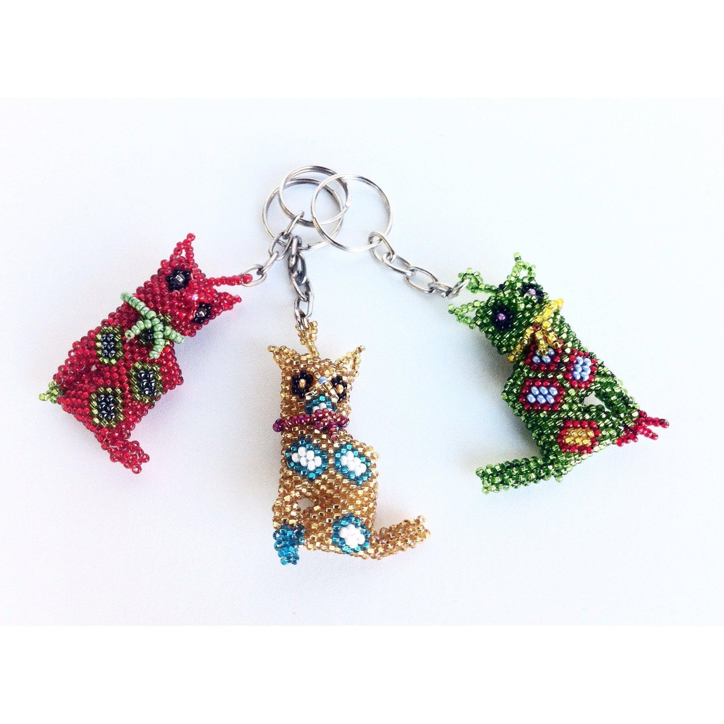 Cat Seed Bead Key Chain - Guatemala