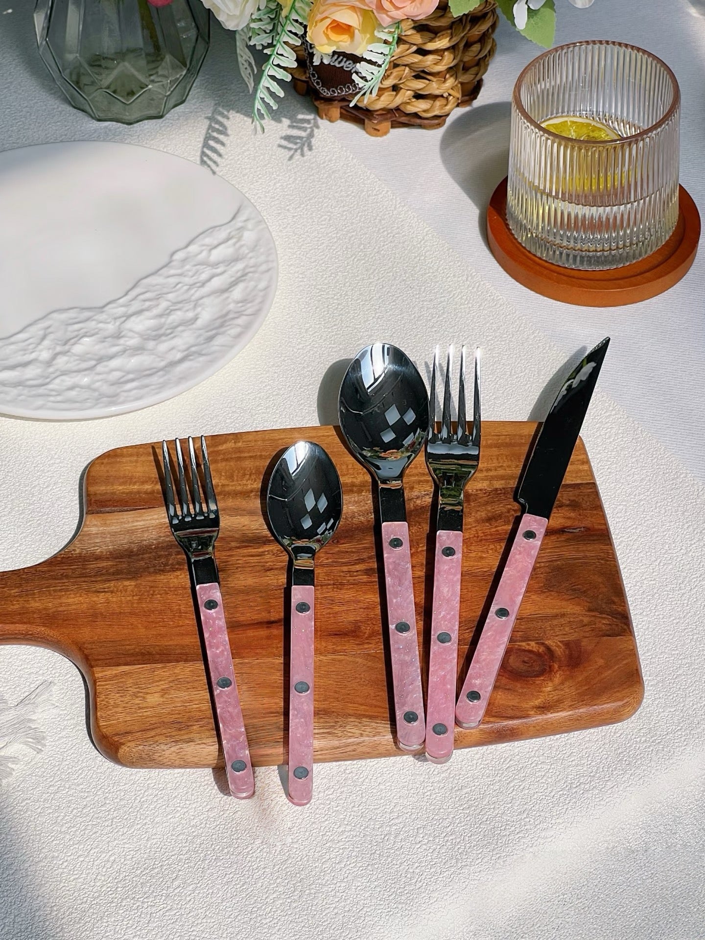 S/10 Salt Lake Flatware, Modern Elegant Pink Cutlery Silverware Set