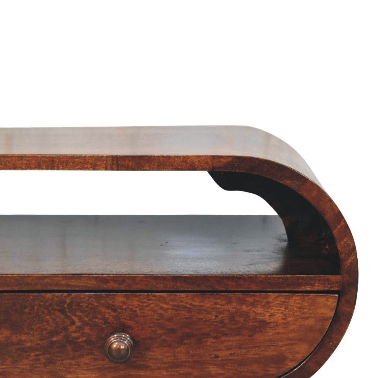 Solid Wood Walnut Curved Two Drawer Media Unit