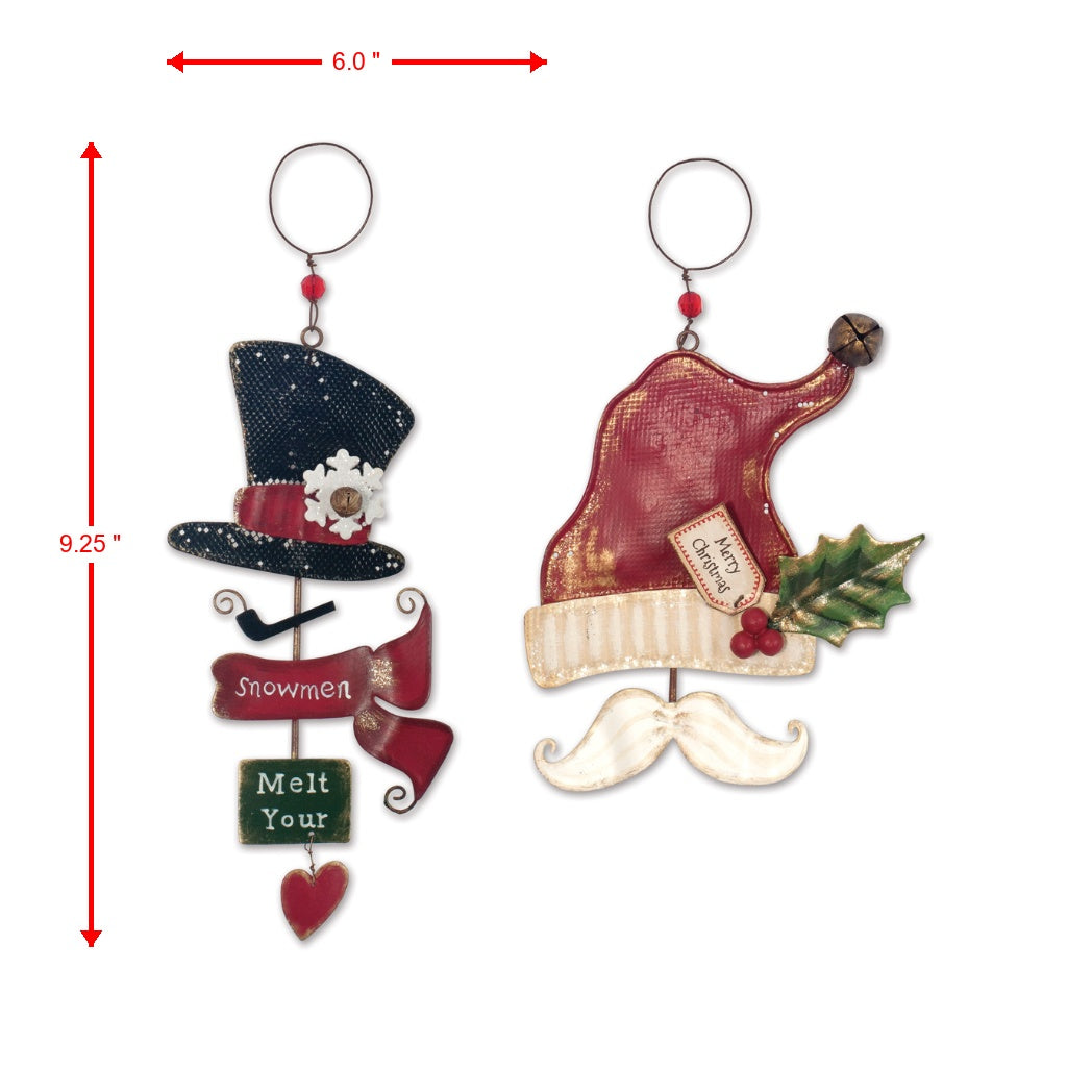 Festive Vintage Metal Holiday Hats Ornaments - Set of 4