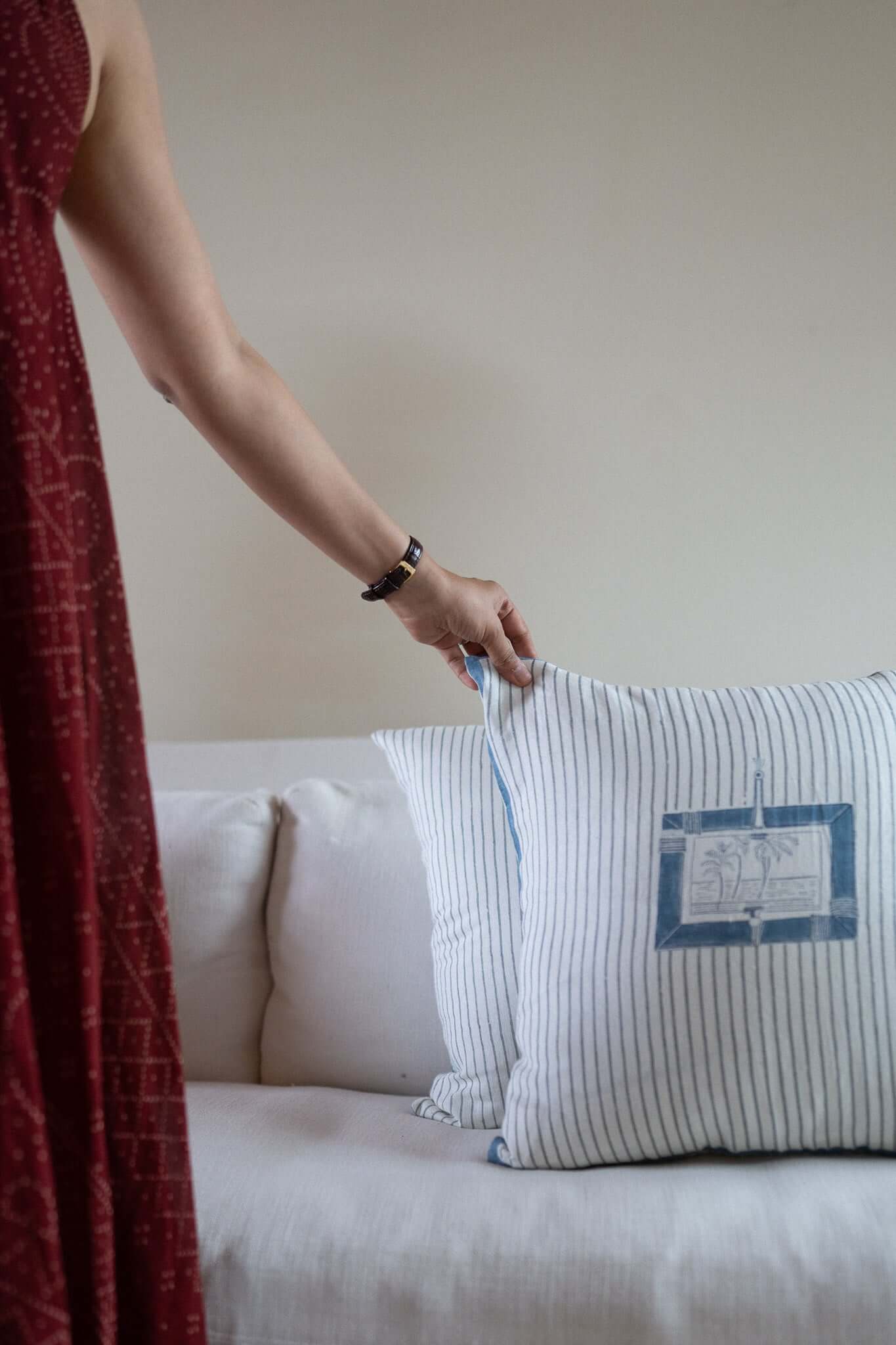 Indigo Palm - Hand Block Printed Cushion Cover
