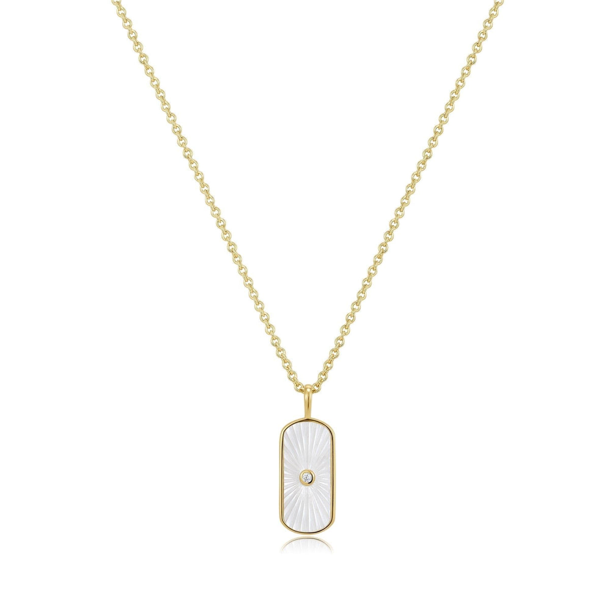 Tag Shaped Mop Pendant With CZ Stone Necklace