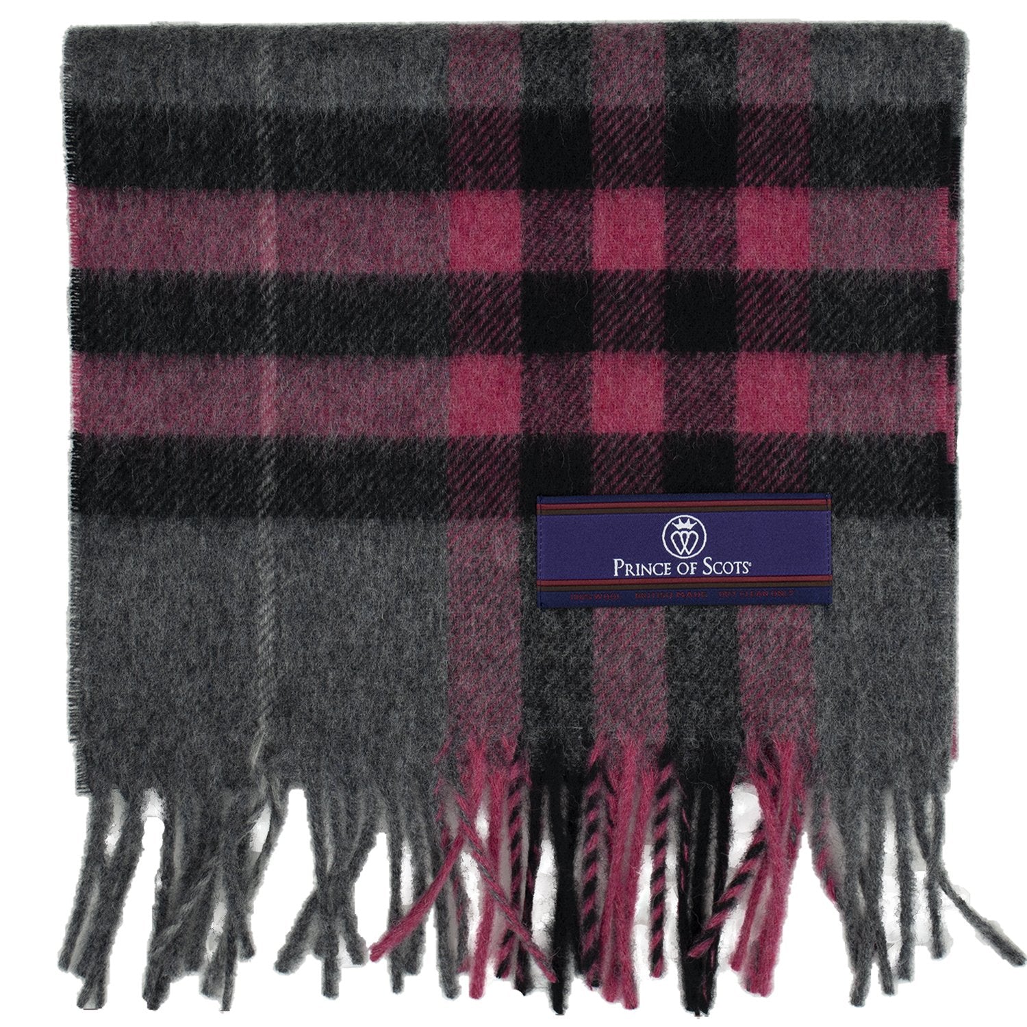 Prince of Scots Heritage Plaid Fringed Merino Wool Scarf (Cambridge Grey) - Osadia Concept Store