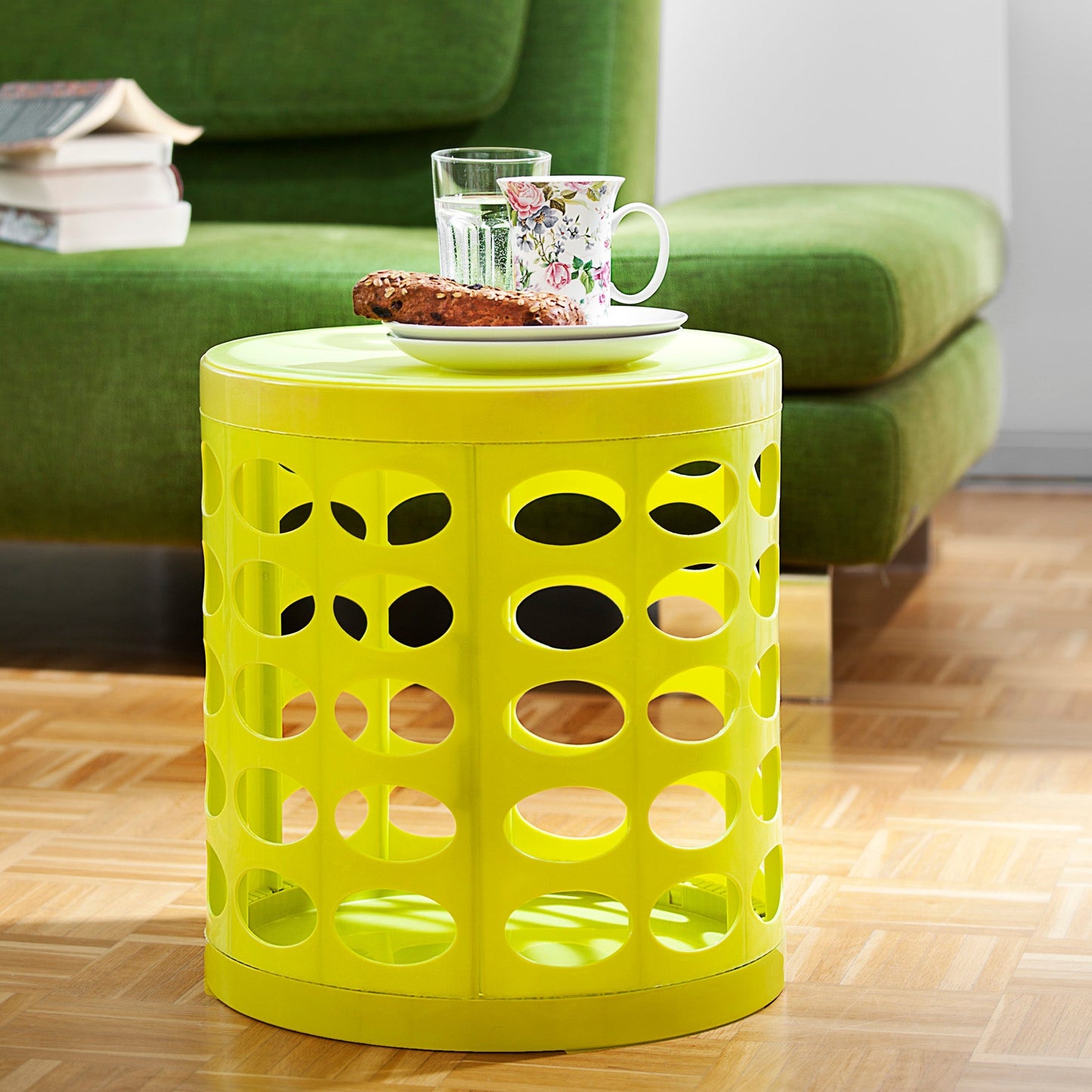 Otto Storage Stool | Round Plastic Storage Ottoman with Oval Perforated Pattern