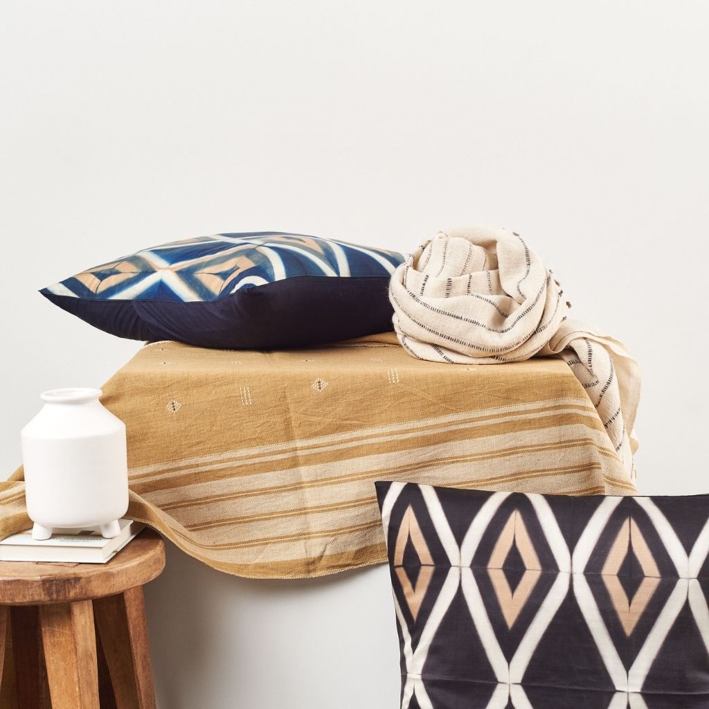 Tisa Black Handcrafted Shibori Print Mulberry Silk Pillow