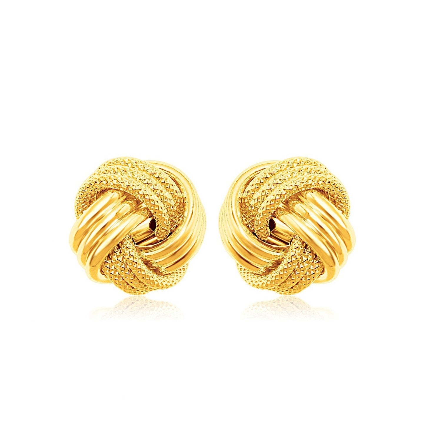 14k Yellow Gold Love Knot with Ridge Texture Earrings