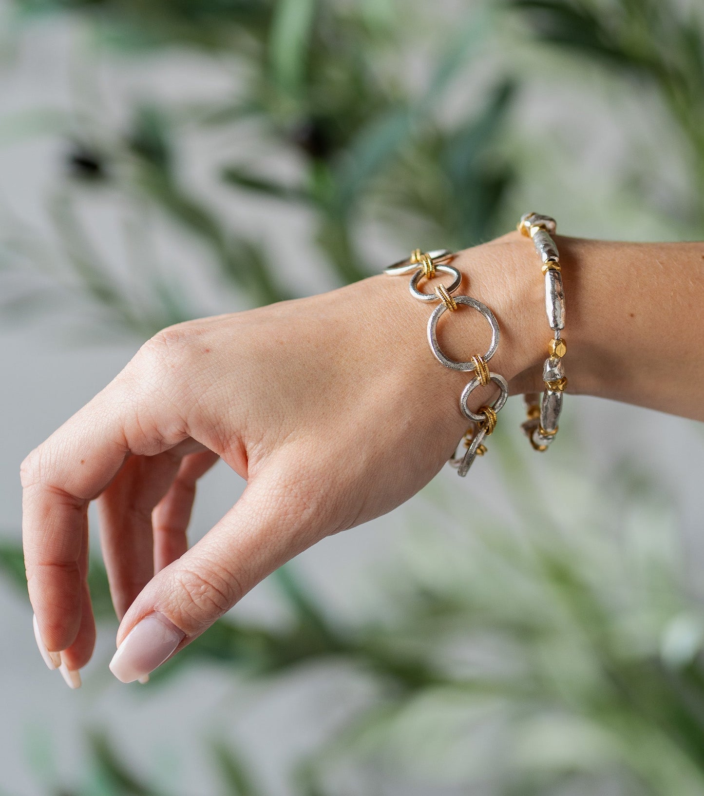 Silver Mixed Metal Organic Bead Bracelet