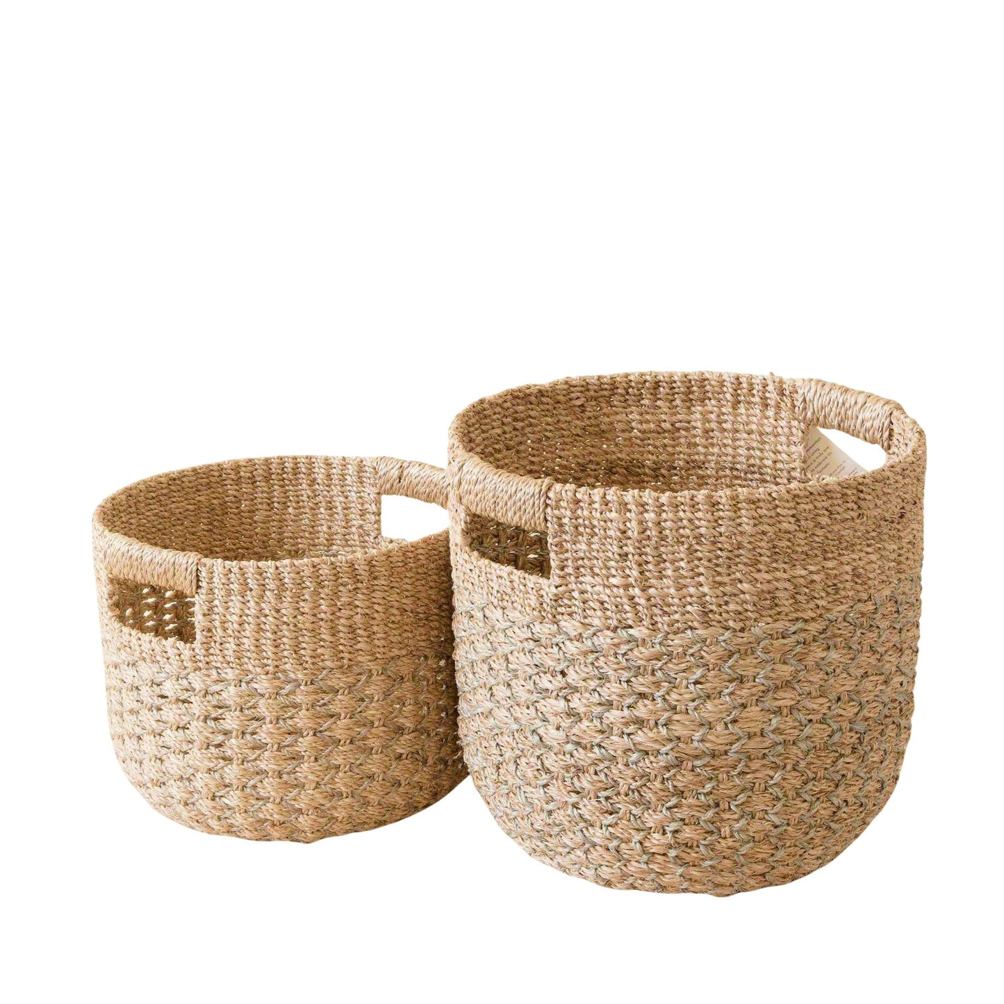S/2 Grey + Natural Round Bottom Baskets