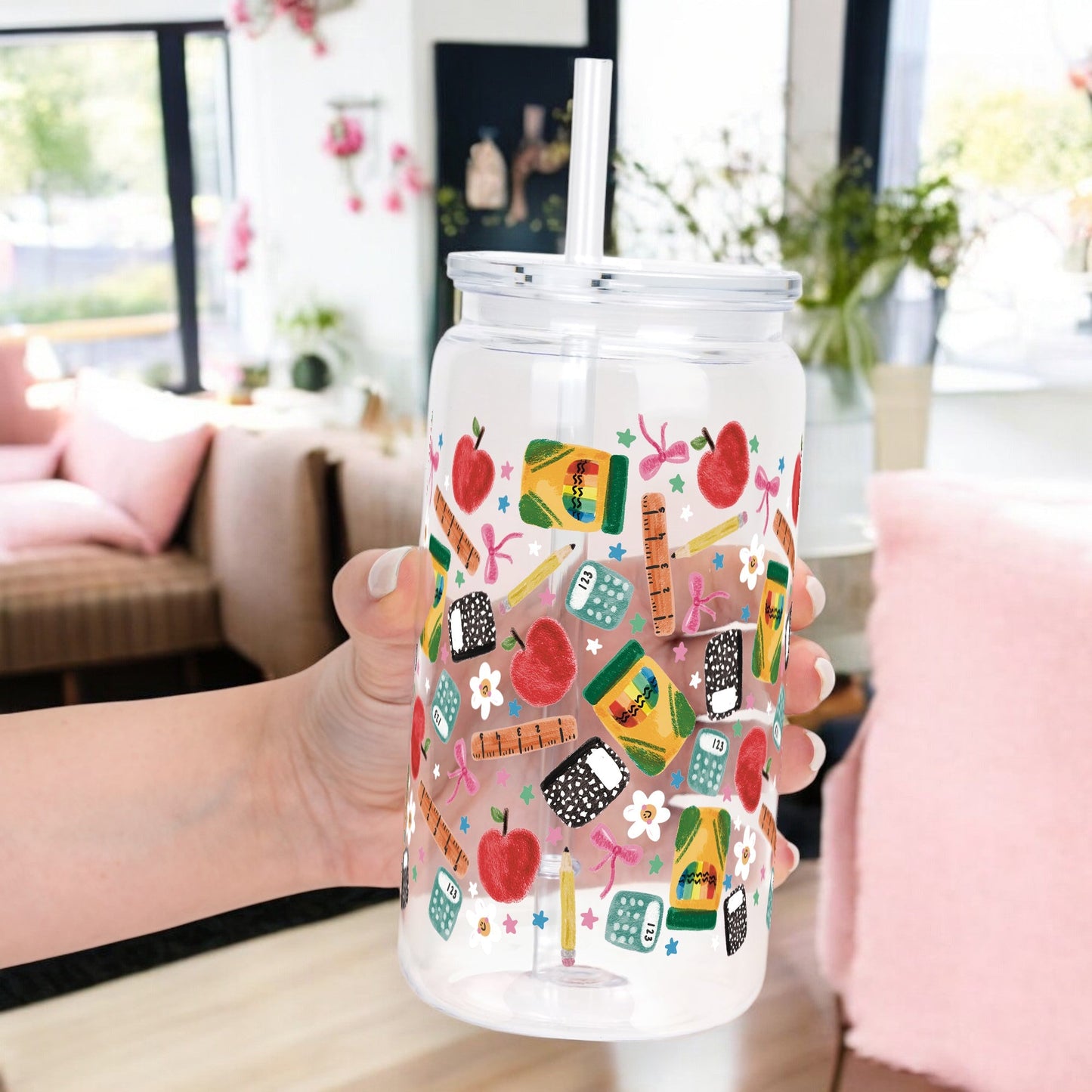 Teacher Essentials Pattern Cup With Lid and Straw